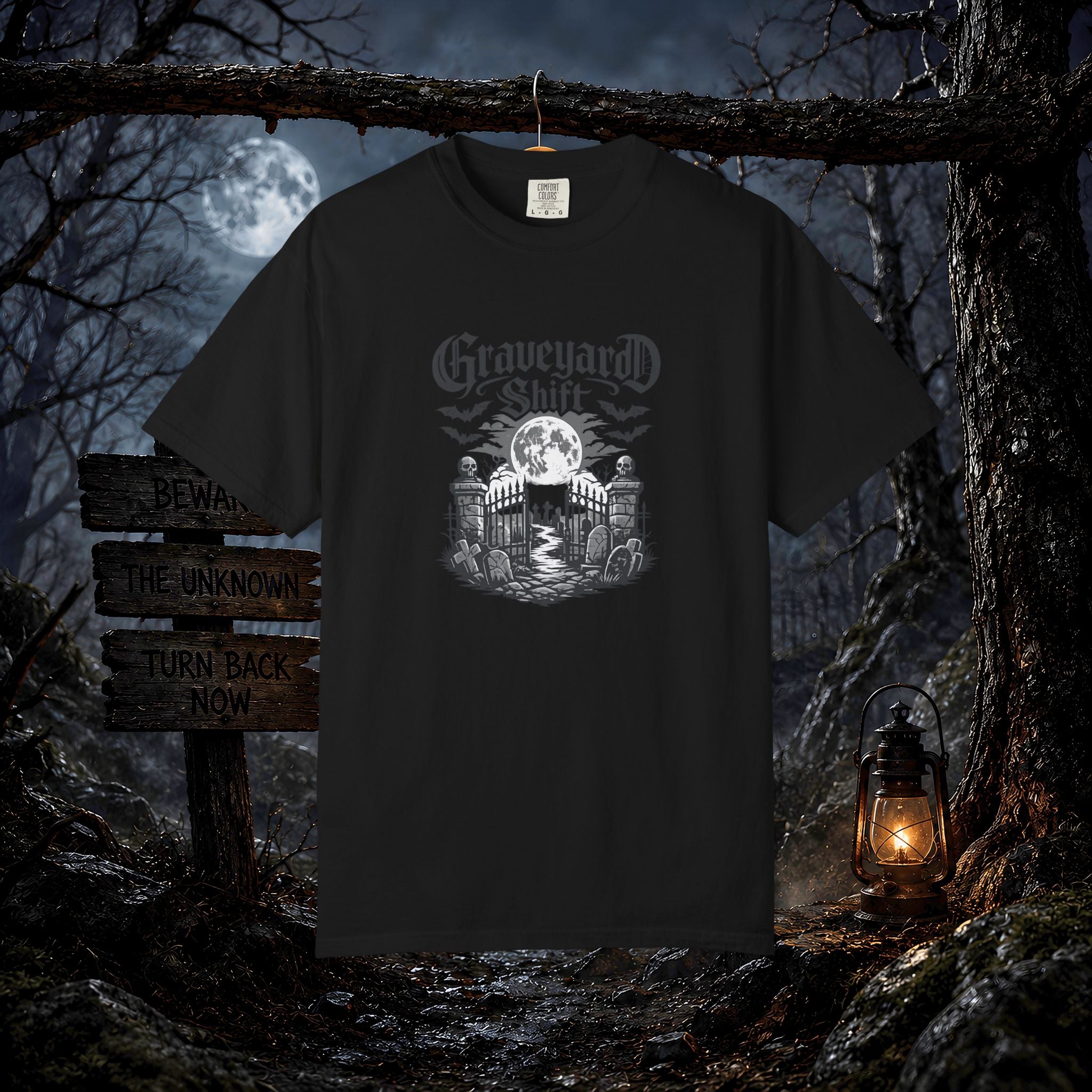 Graveyard Shift T-Shirt — Gothic Cemetery Skull Night Shift Tee