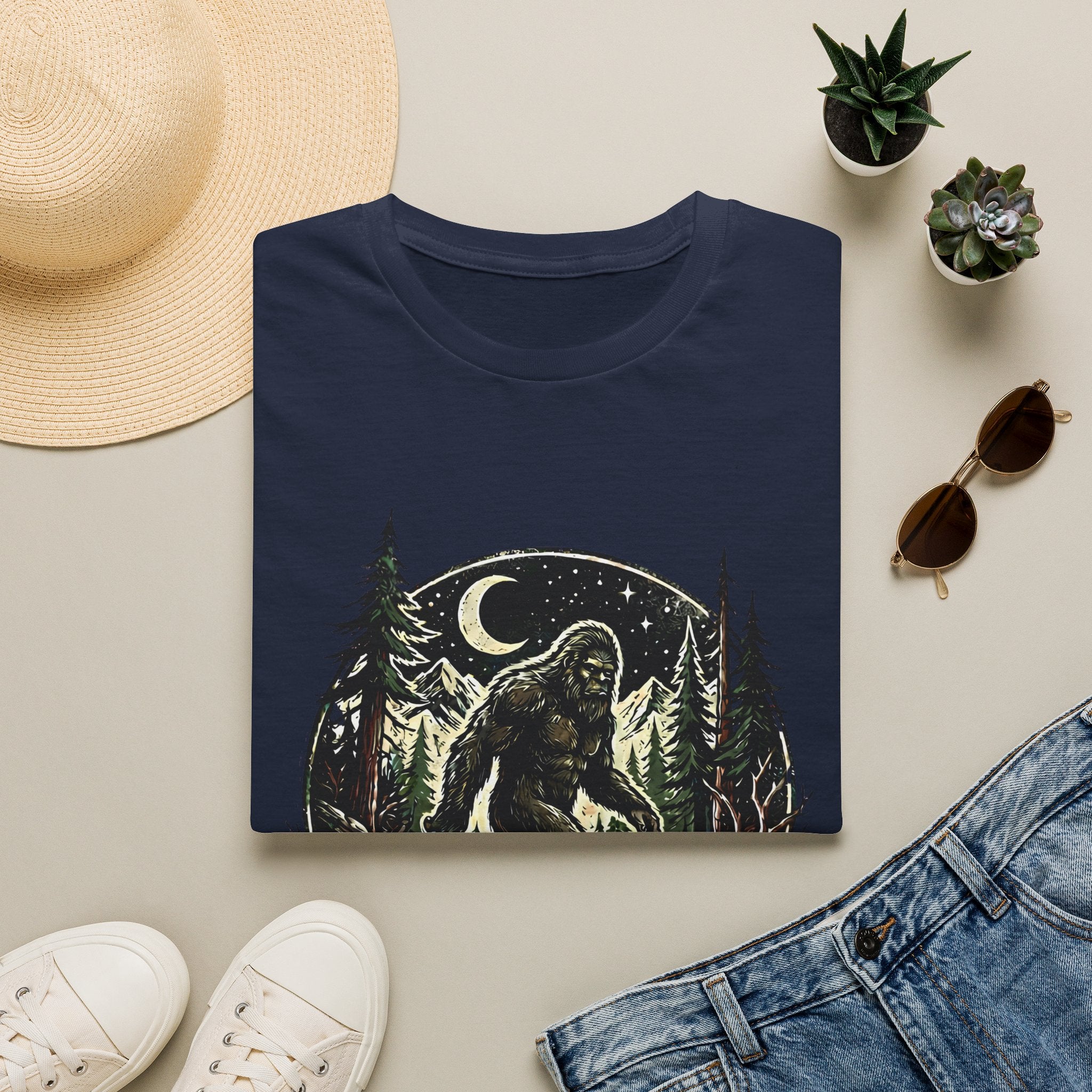 Bigfoot Forest Moon T-Shirt | Sasquatch Night Hiking Design