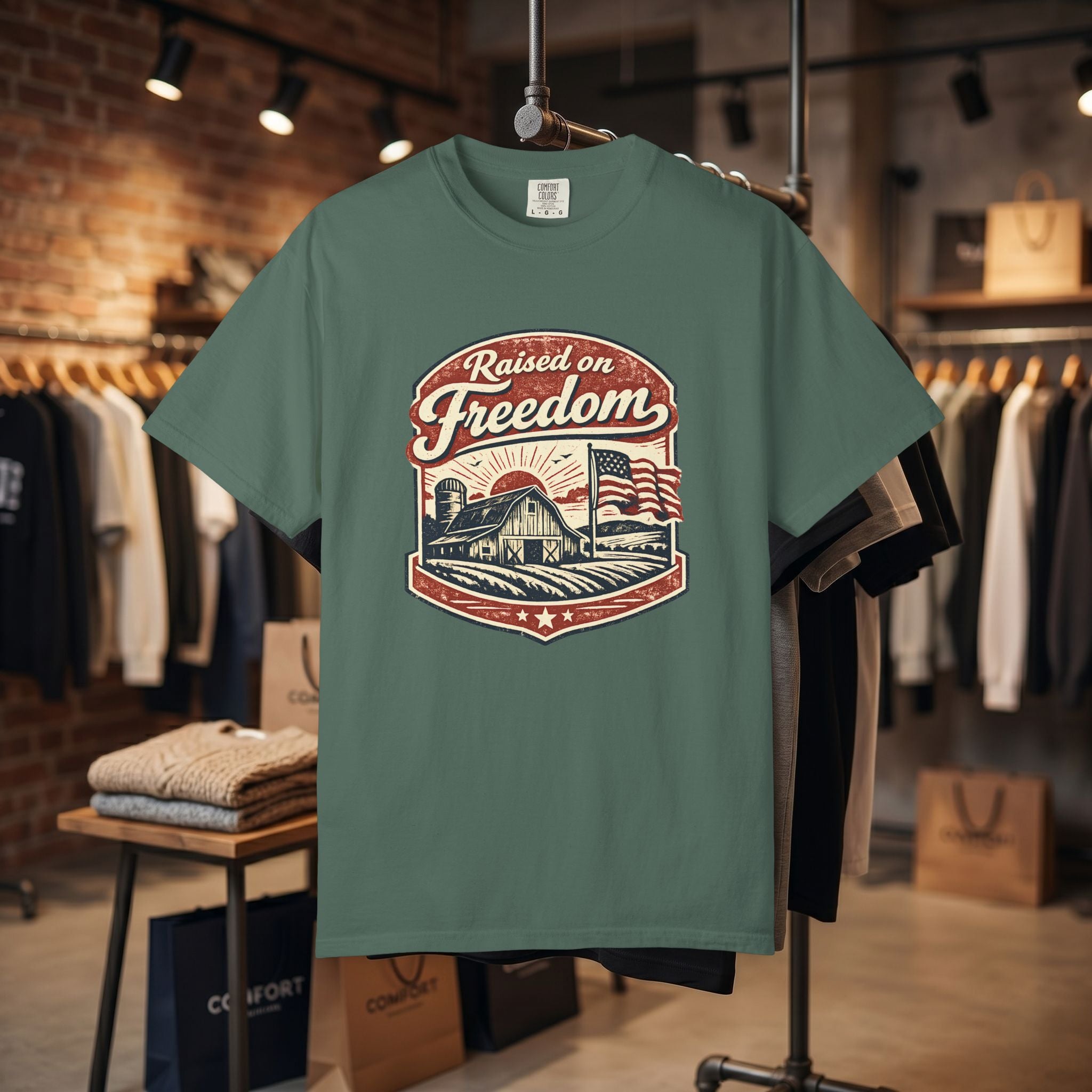 Raised on Freedom T-Shirt — Vintage American Flag Graphic Tee