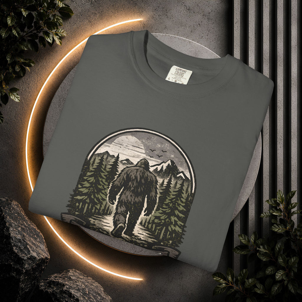 Bigfoot 'Naturally Unavailable' T-Shirt — Bigfoot Walking Into Forest Graphic
