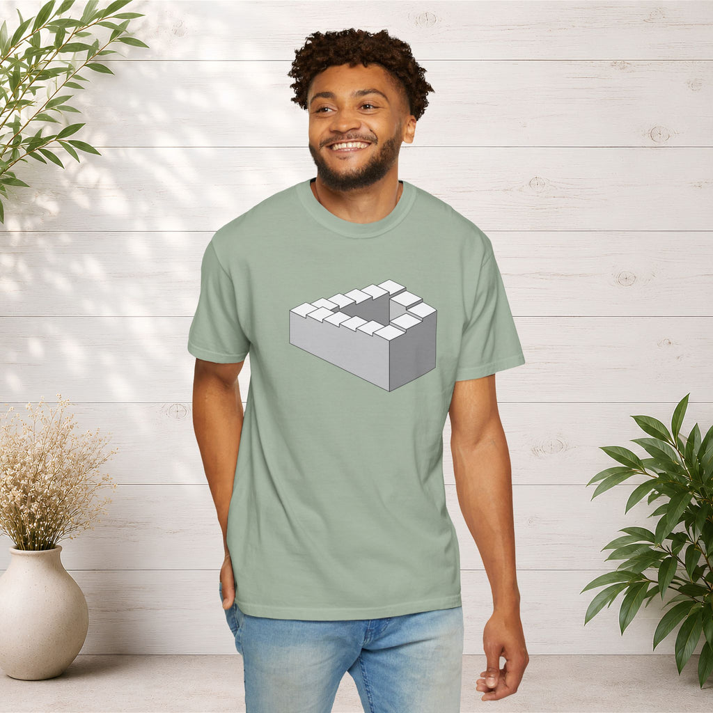 Optical Illusion Staircase Tee — Impossible Step Graphic T-Shirt