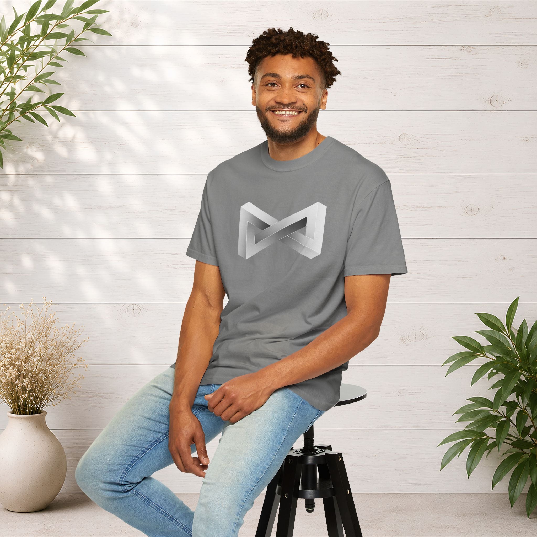 Optical Illusion Logo T-Shirt — Minimal Monochrome Infinity Design