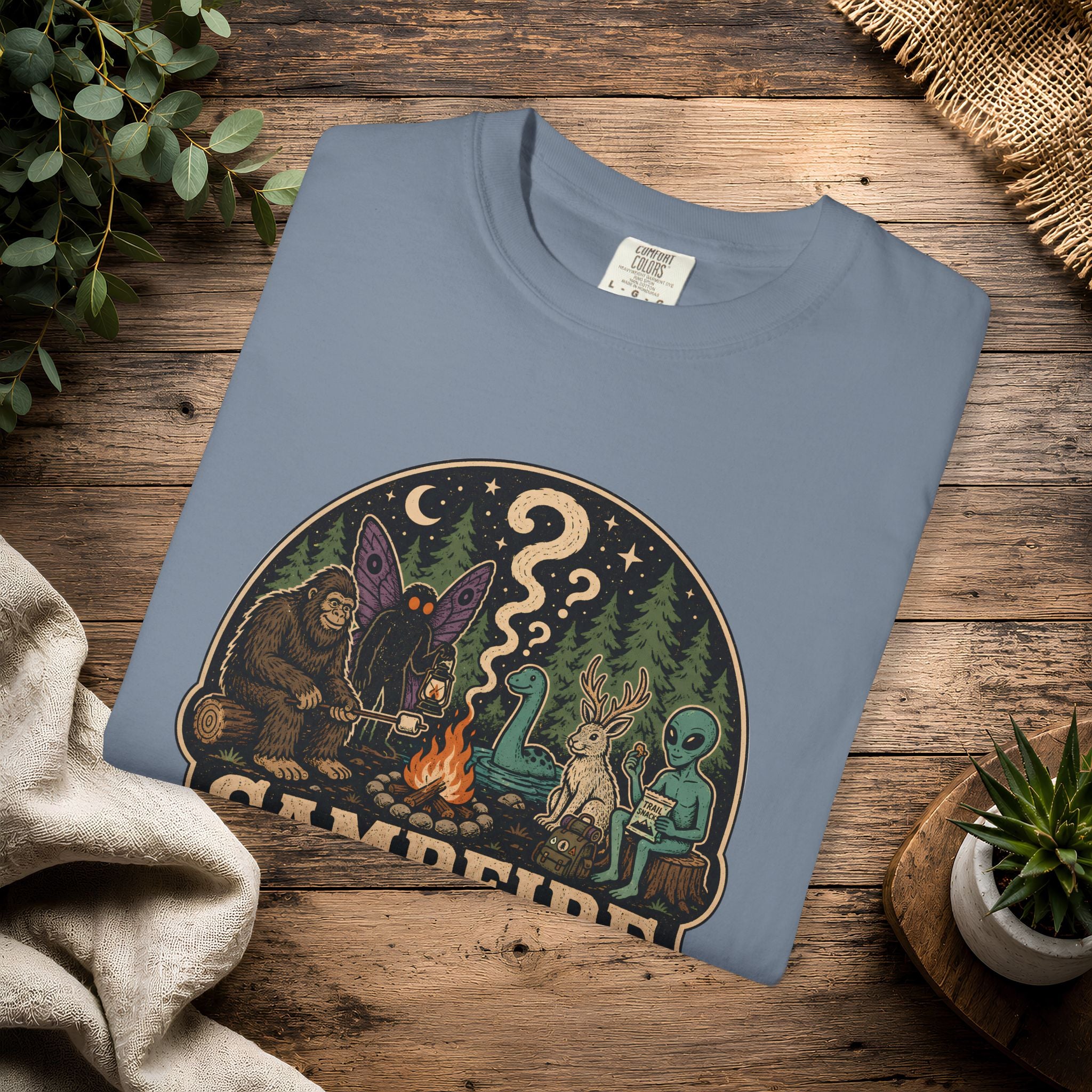 Campfire Cryptid Roll Call T-Shirt — Vintage Camping Patch Graphic