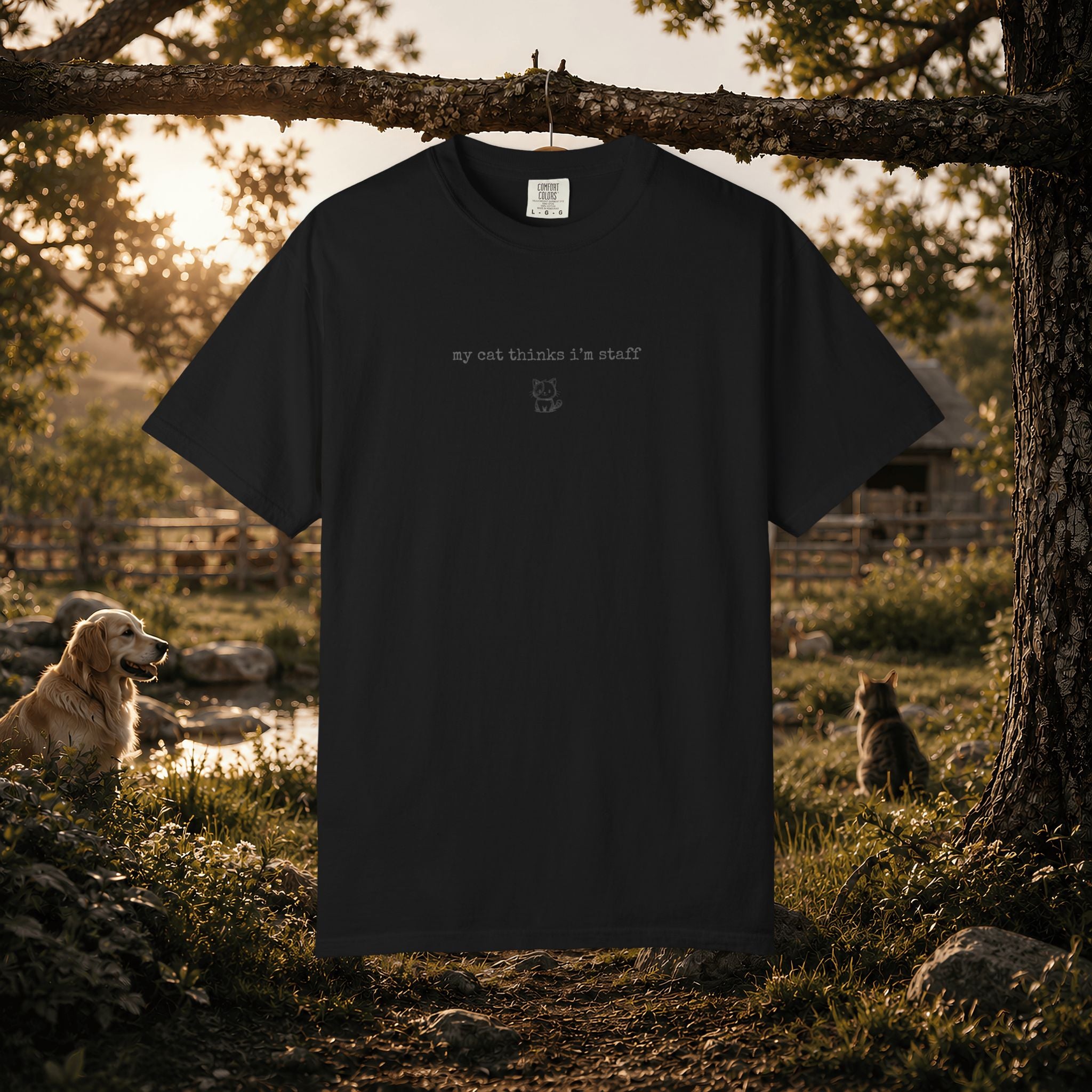 my cat thinks Im staff T-shirt | Cat Humor Tee