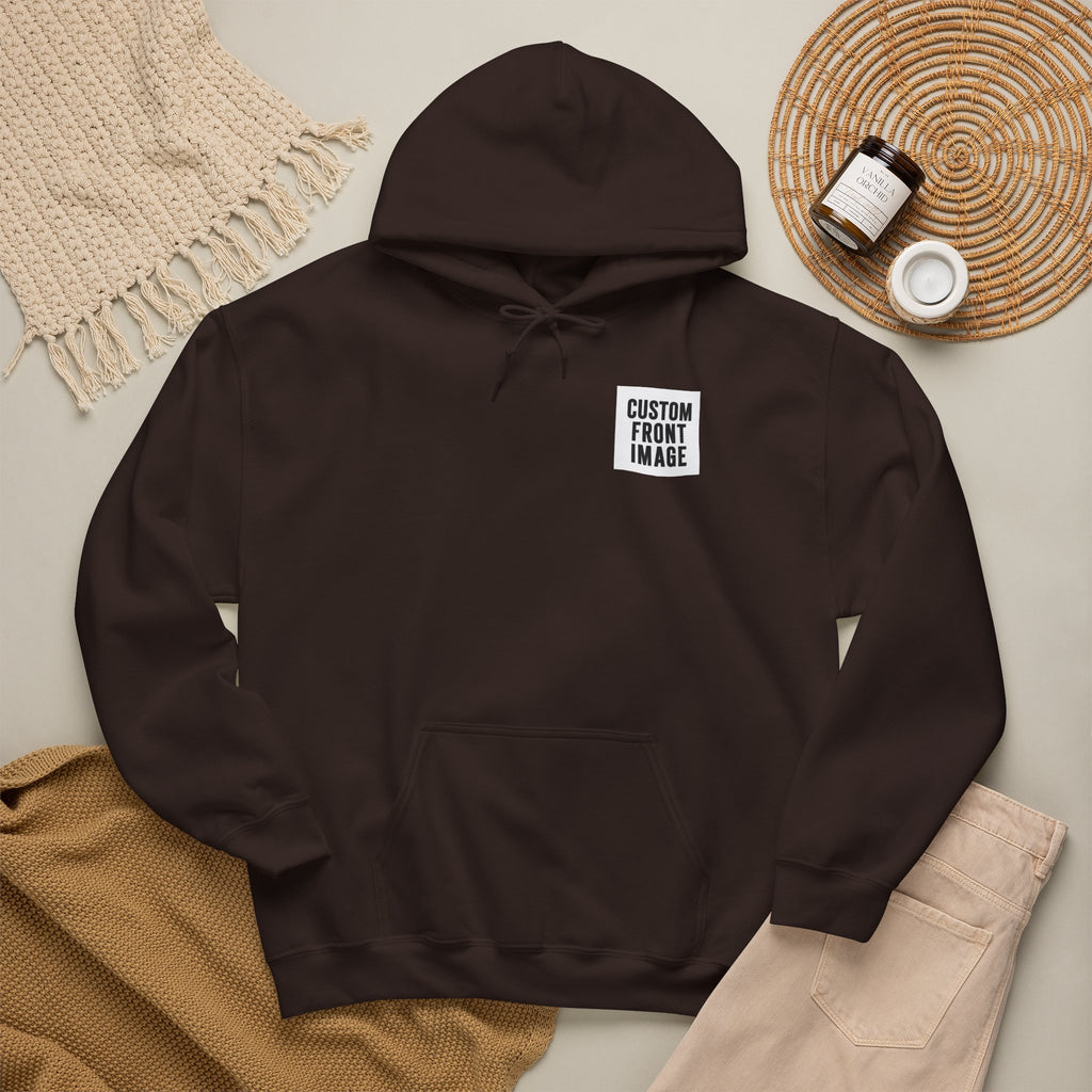 Custom Front Small Left Image Hoodie — Personalized White Pullover Hooded Sweatshirt