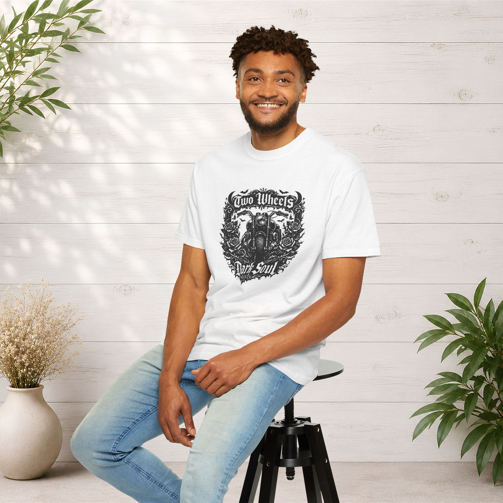 Dark Soul Motorcycle T-Shirt — "Two Wheels Dark Soul" Biker Graphic Tee