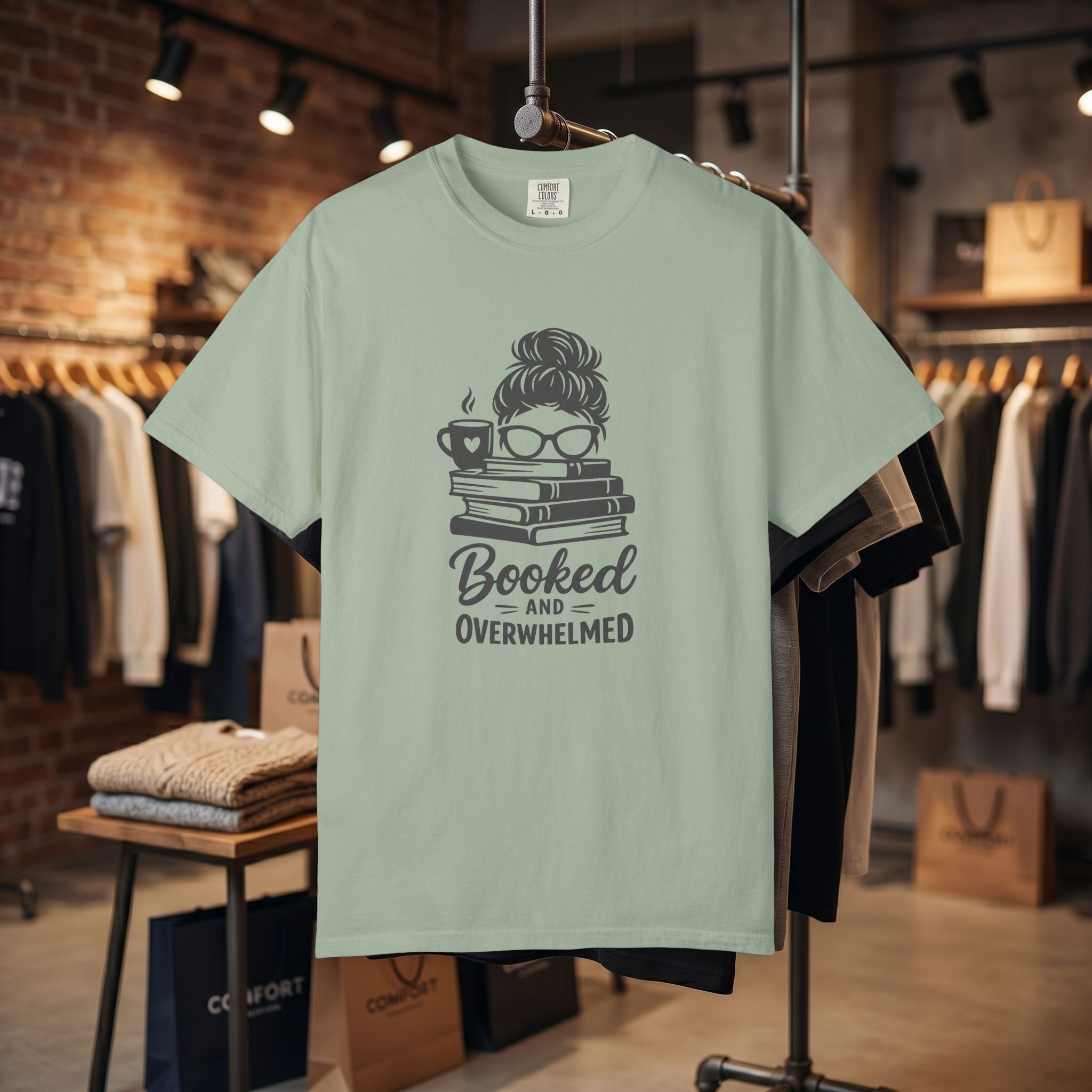 Book Lover T-Shirt — "Booked and Overwhelmed" Graphic Tee