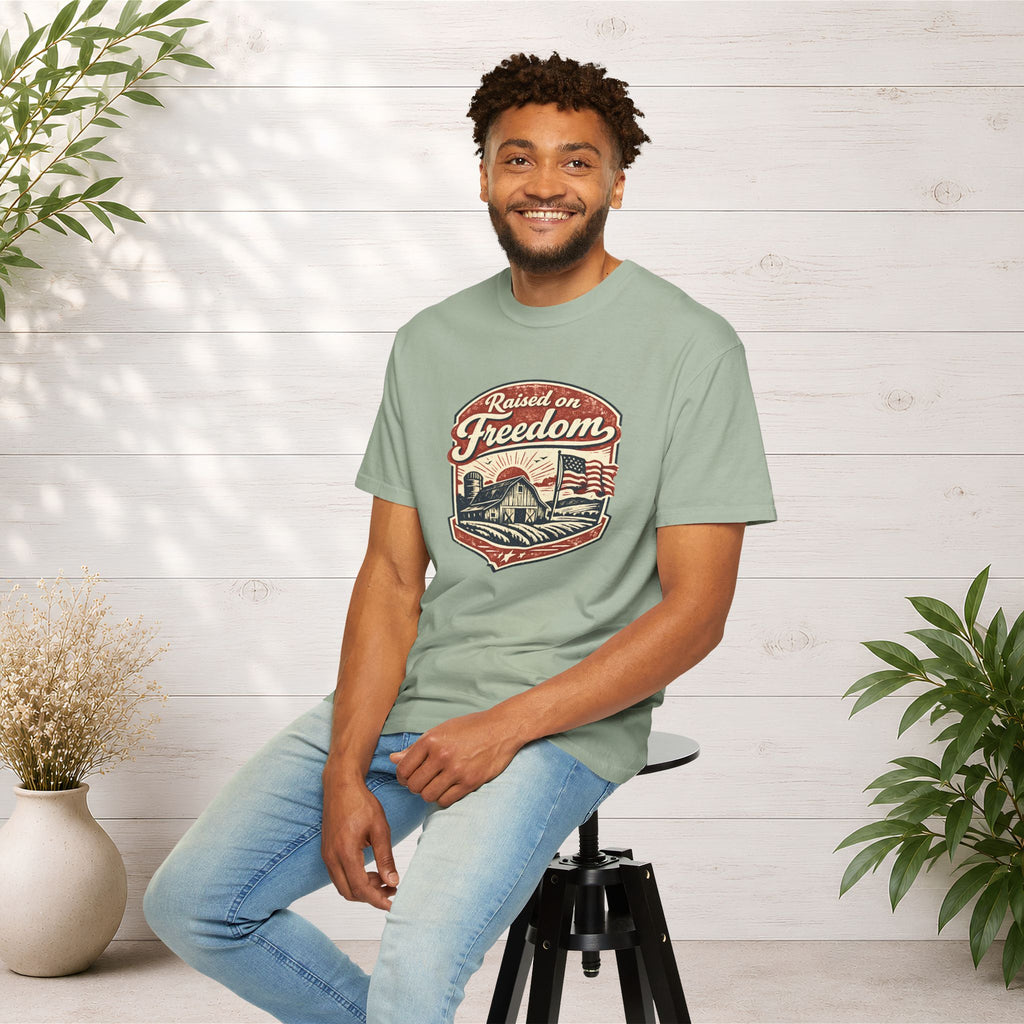 Raised on Freedom T-Shirt — Vintage American Flag Graphic Tee