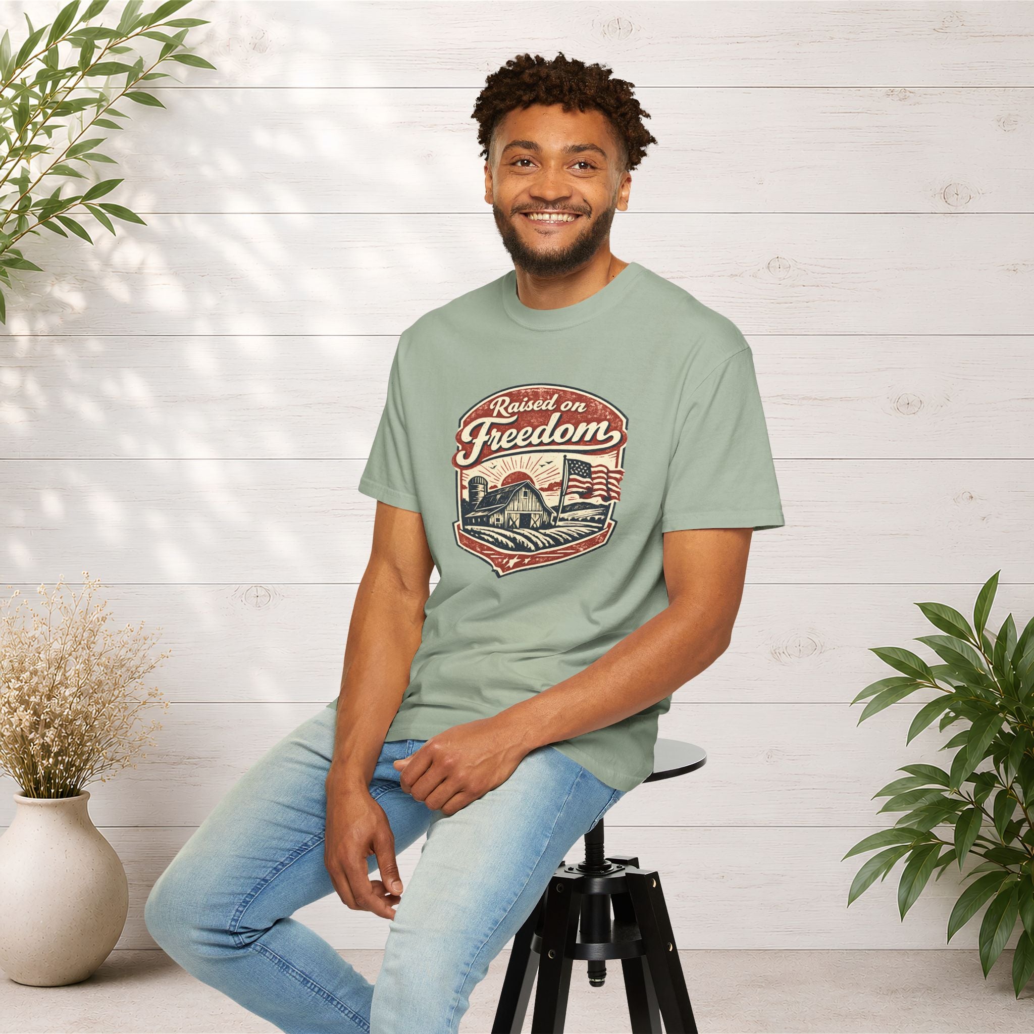 Raised on Freedom T-Shirt — Vintage American Flag Graphic Tee