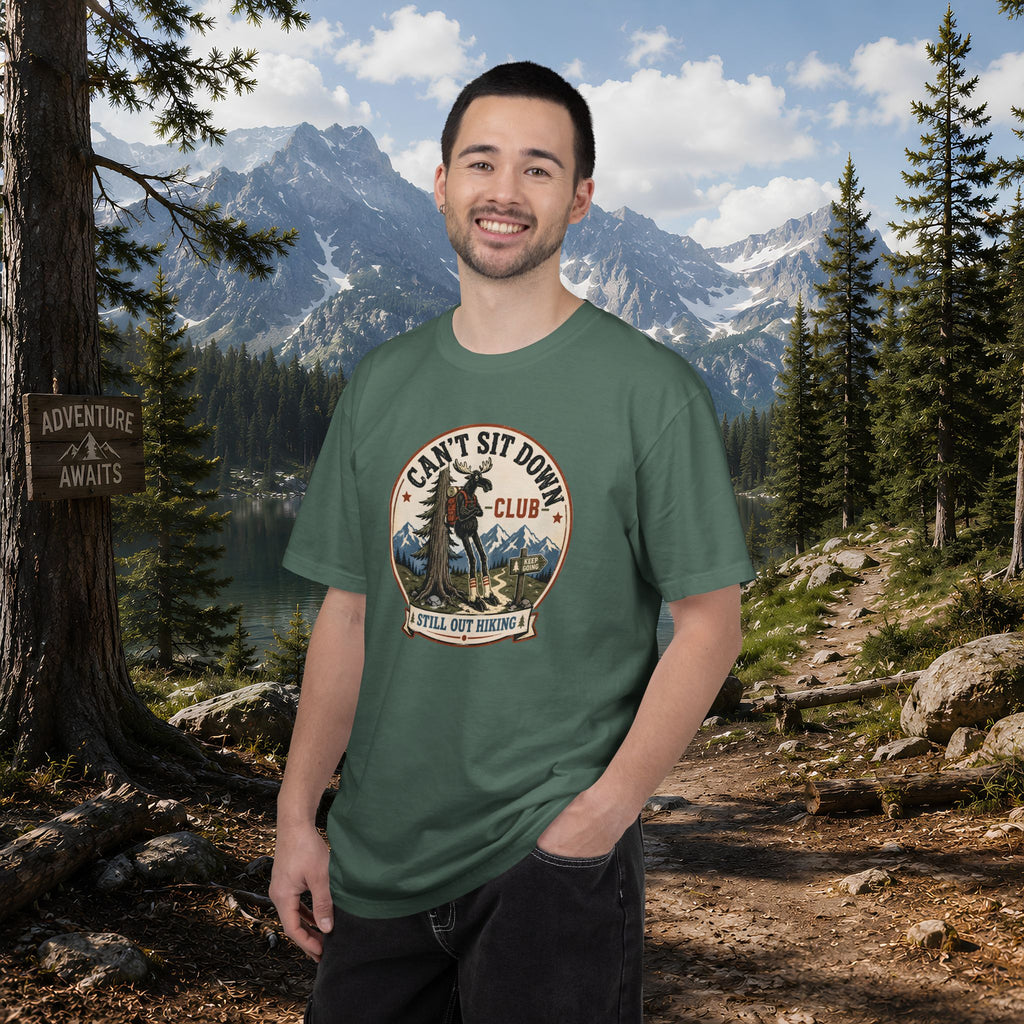 Hugag Hiking Tee — "Can't Sit Down Club" Vintage Mountain Cryptid Shirt