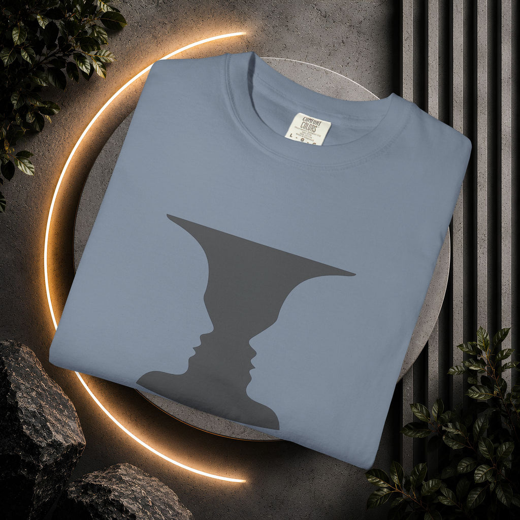 Optical Illusion Vase T-Shirt — Rubin’s Face Profile Graphic Tee
