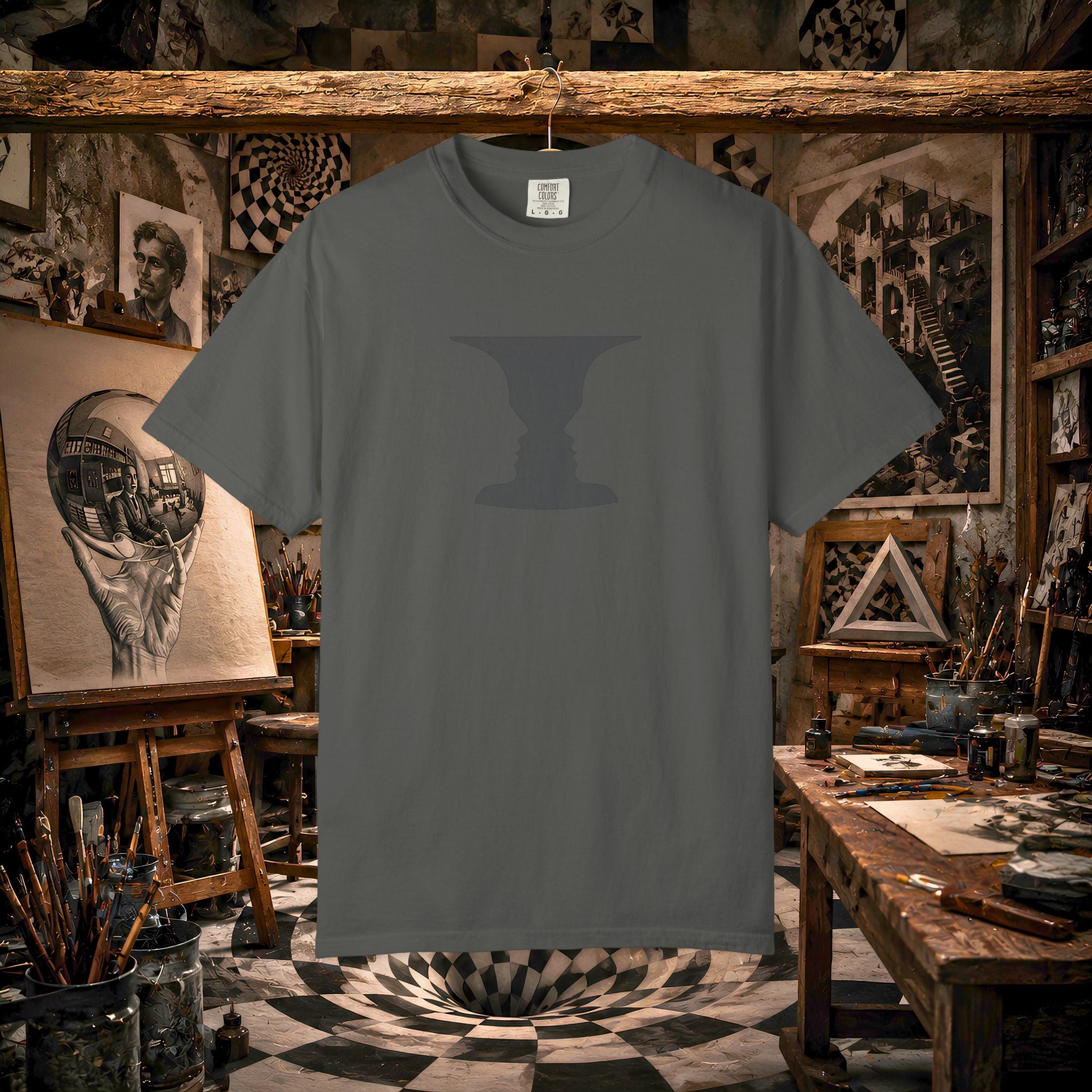 Optical Illusion Vase T-Shirt — Rubin’s Face Profile Graphic Tee