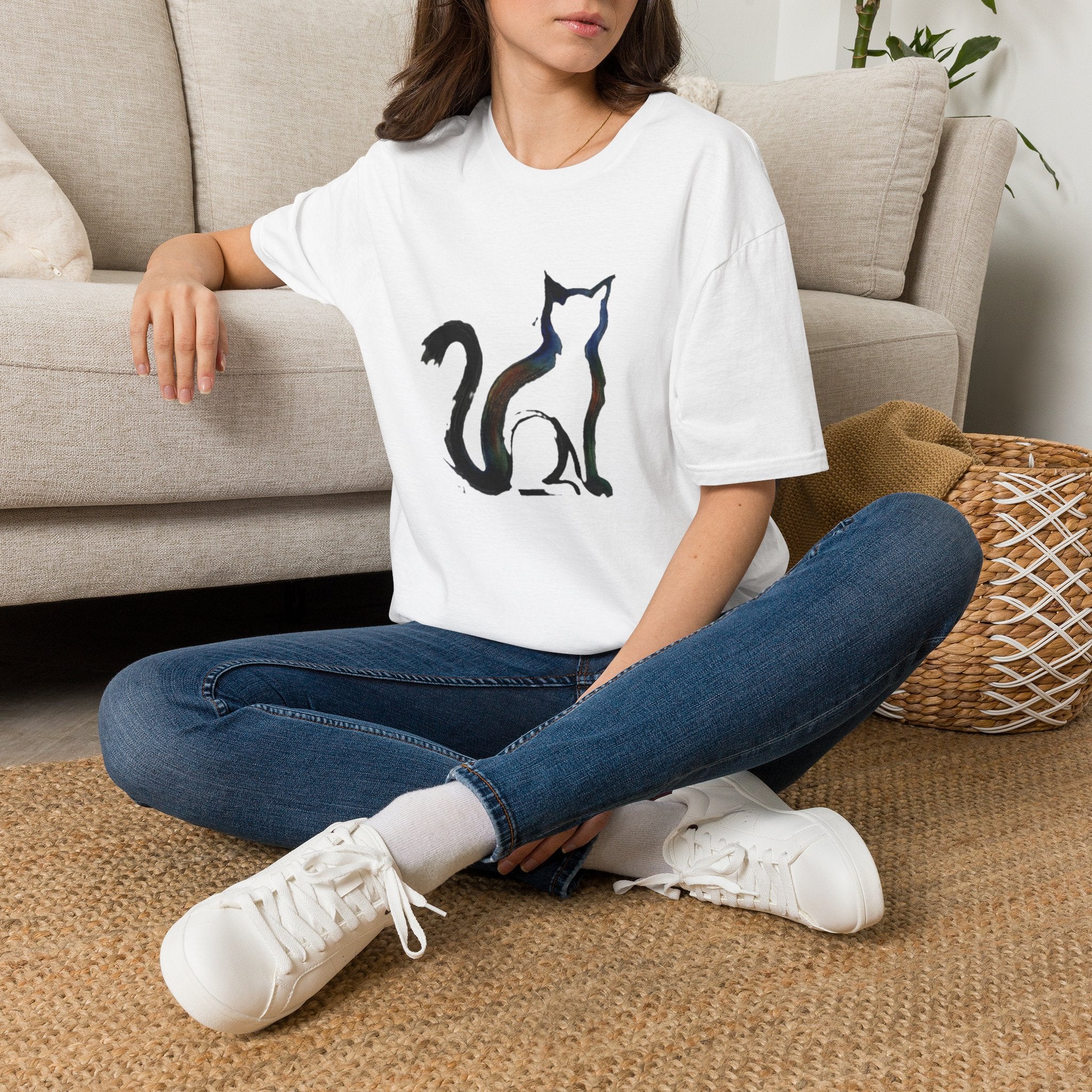 Silhouette Cat Illustration T-Shirt | Minimal Cat Artwork