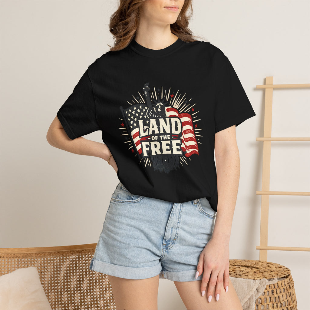 Land of the Free T-Shirt – Patriotic American Flag & Statue of Liberty Graphic