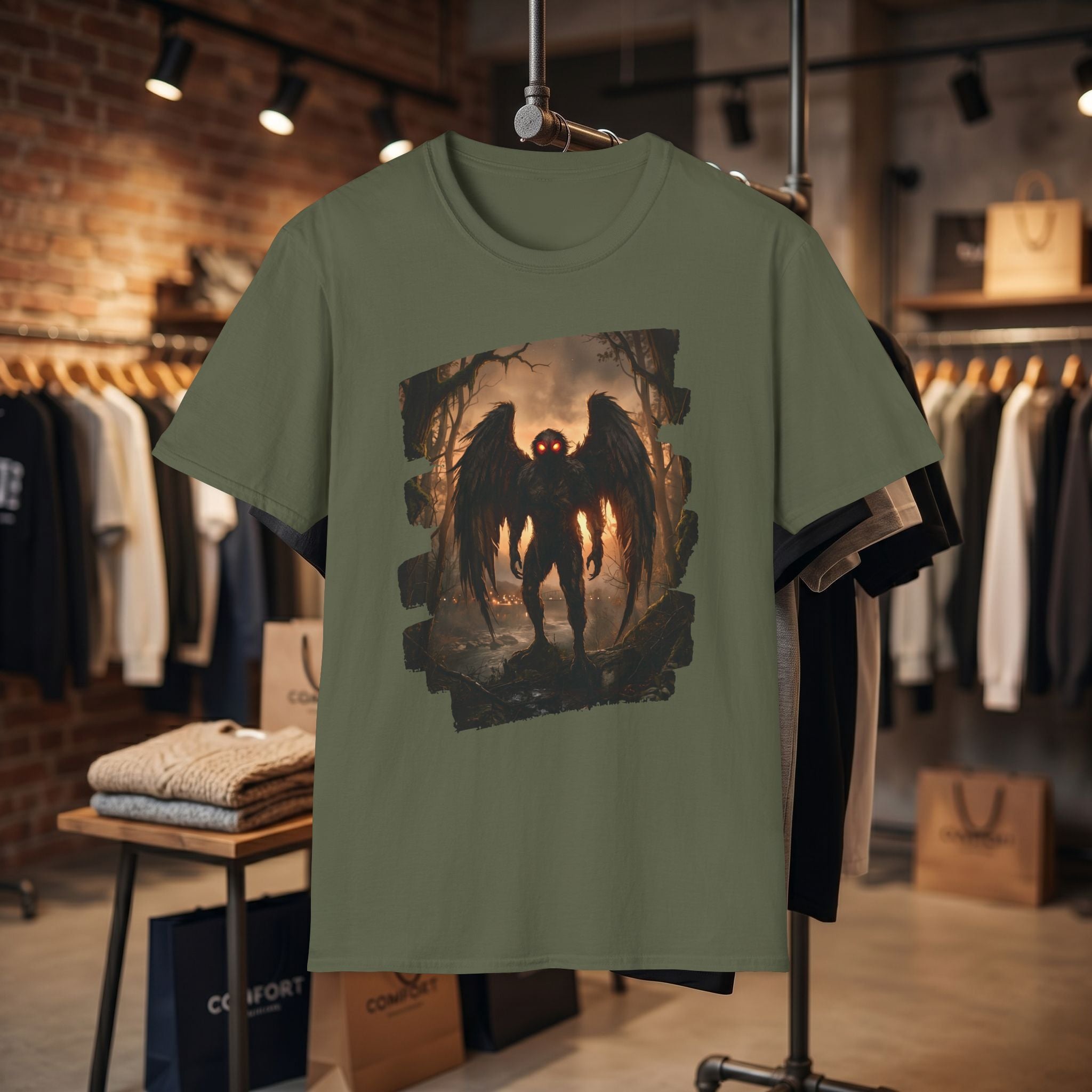 Mothman Cryptid Illustration T-Shirt | Dark Horror Graphic
