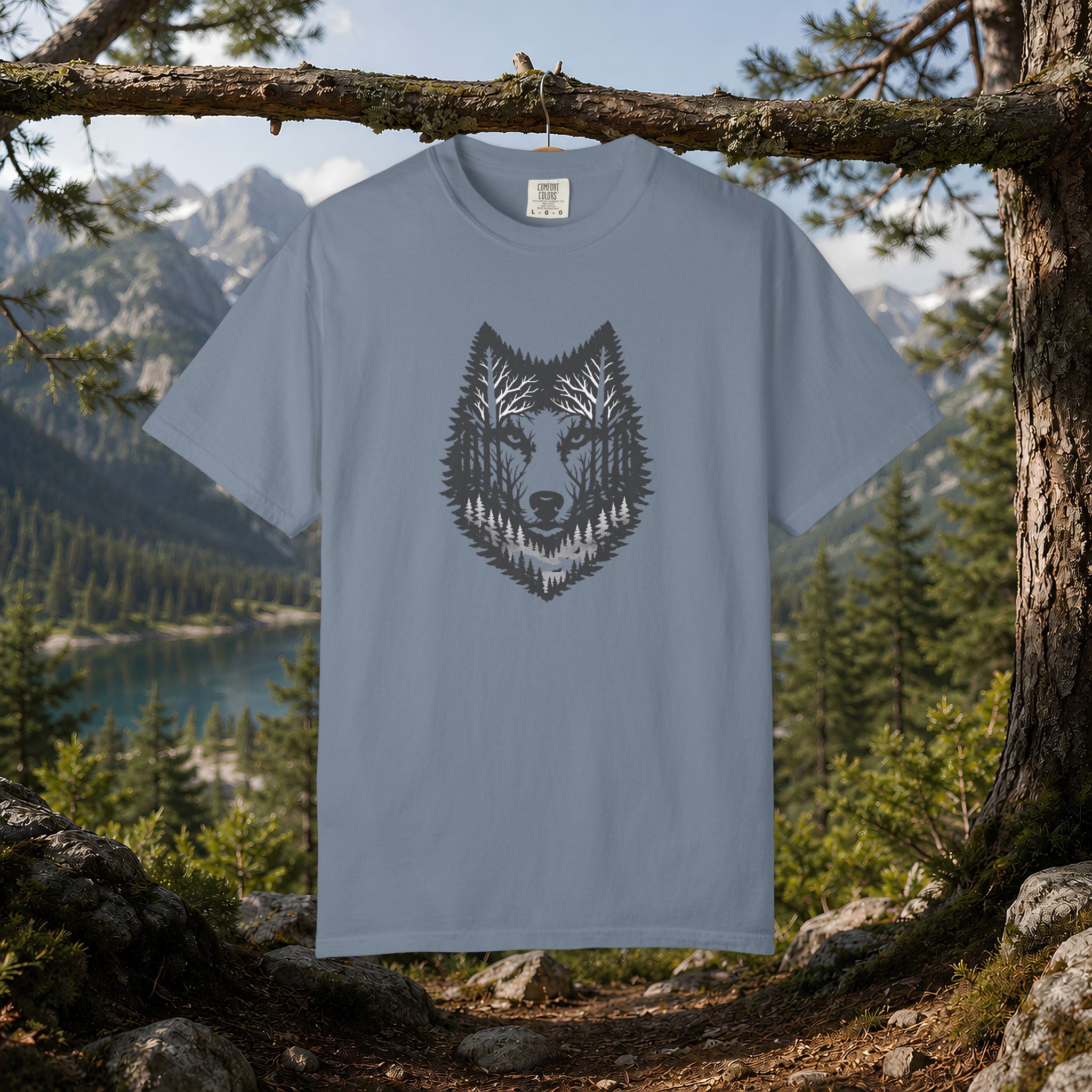 Wolf Forest T-Shirt — Geometric Woodland Wolf Graphic Tee