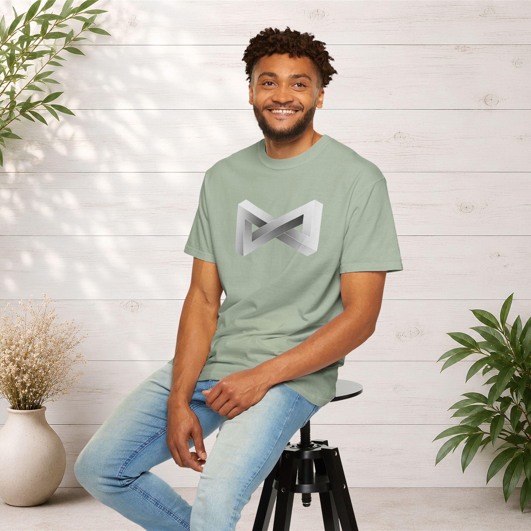 Optical Illusion Logo T-Shirt — Minimal Monochrome Infinity Design