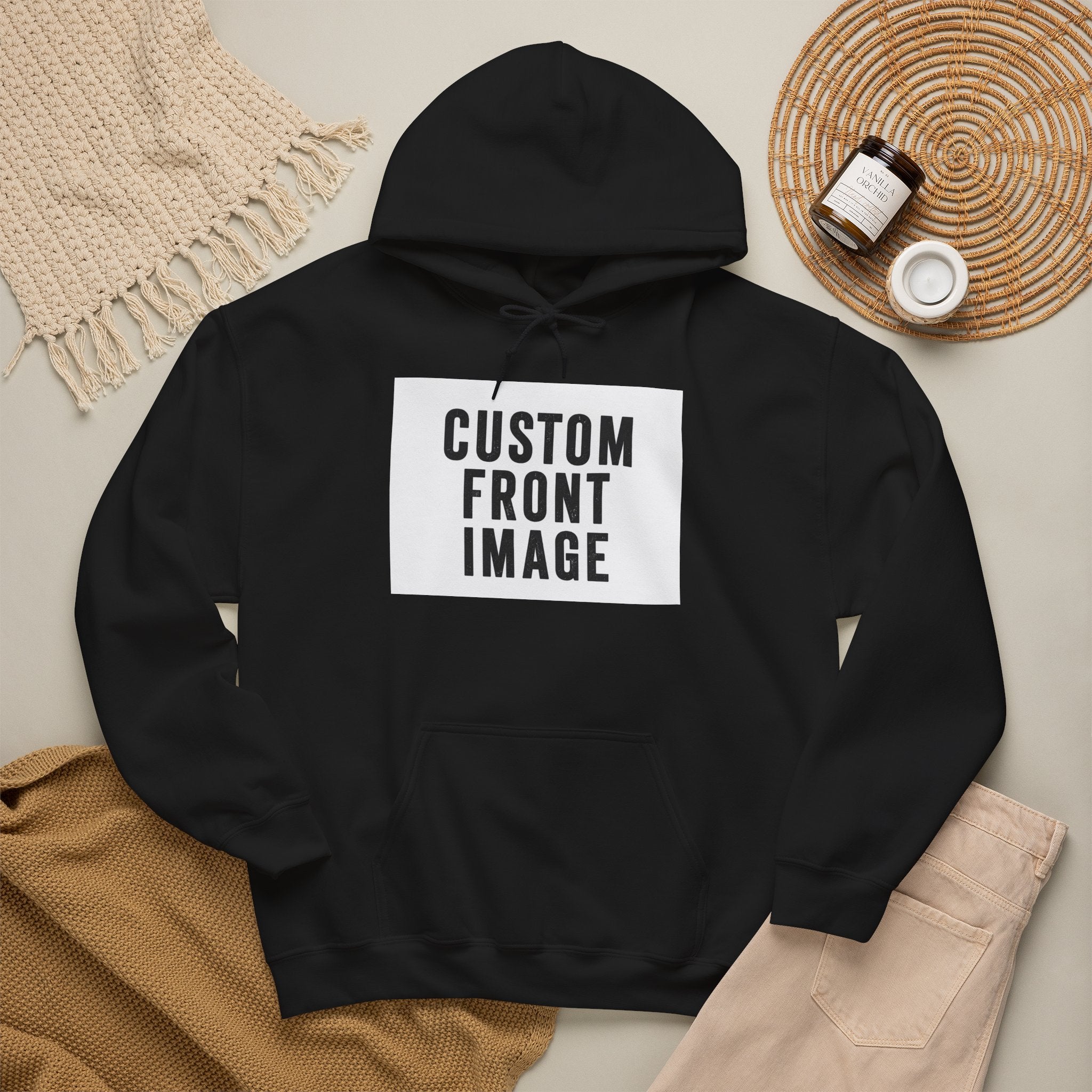 Custom Front Image Hoodie — Personalized White Pullover Hooded Sweatshirt