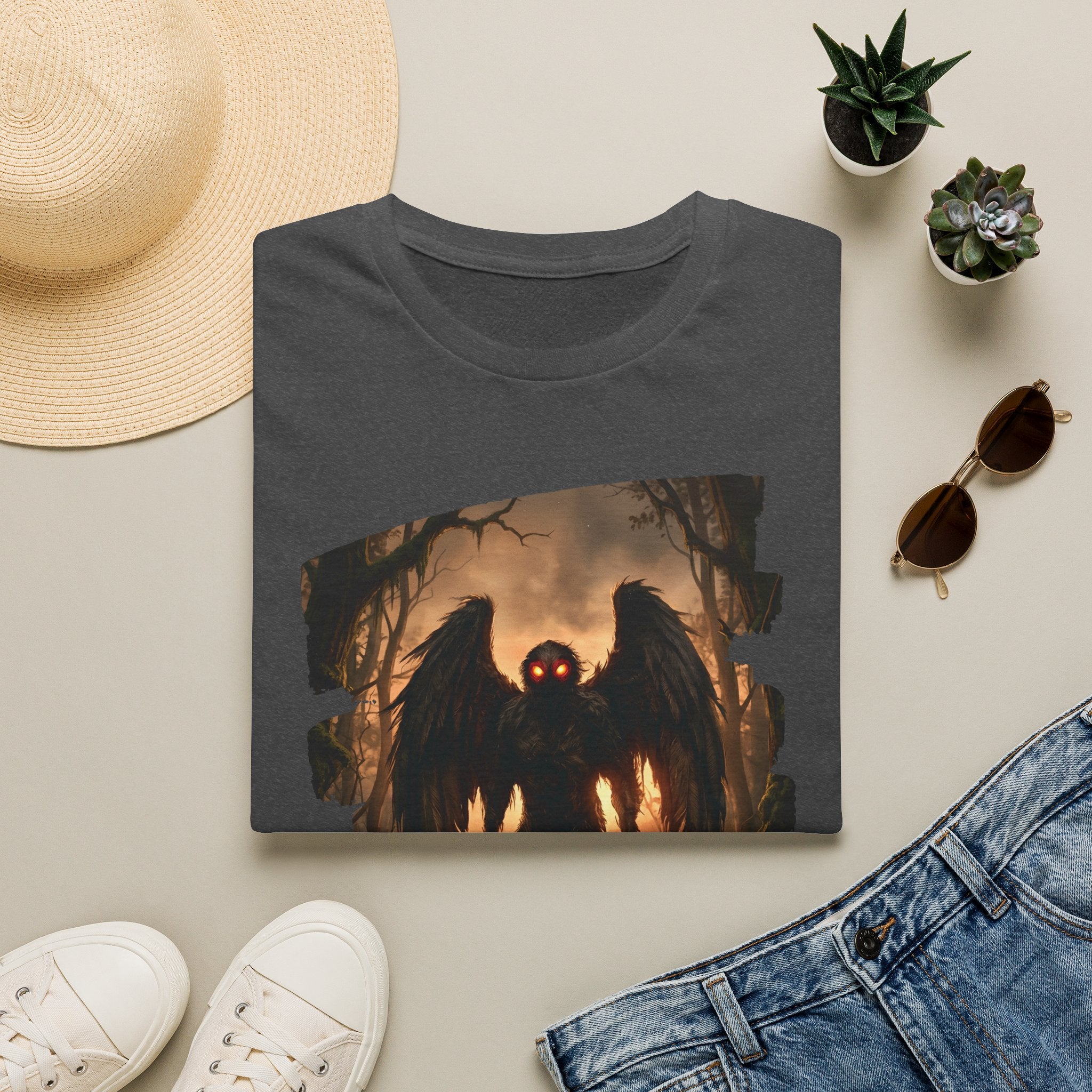 Mothman Cryptid Illustration T-Shirt | Dark Horror Graphic