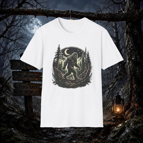 Bigfoot Forest Moon T-Shirt | Sasquatch Night Hiking Design