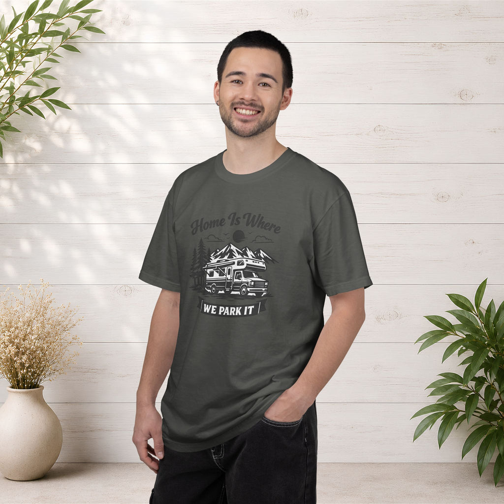 RV Camper T-Shirt — "Home Is Where We Park It" Graphic Tee for RV & van life lovers