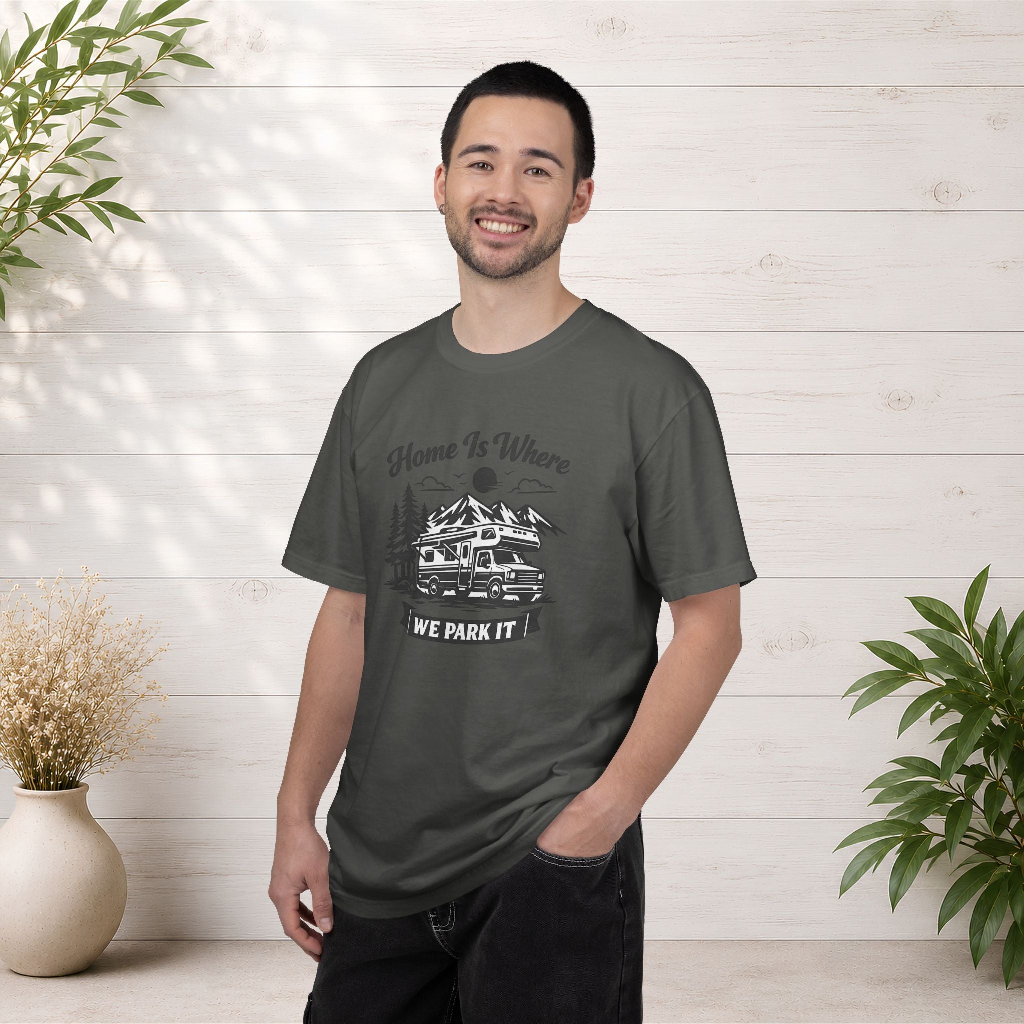 RV Camper T-Shirt — "Home Is Where We Park It" Graphic Tee for RV & van life lovers