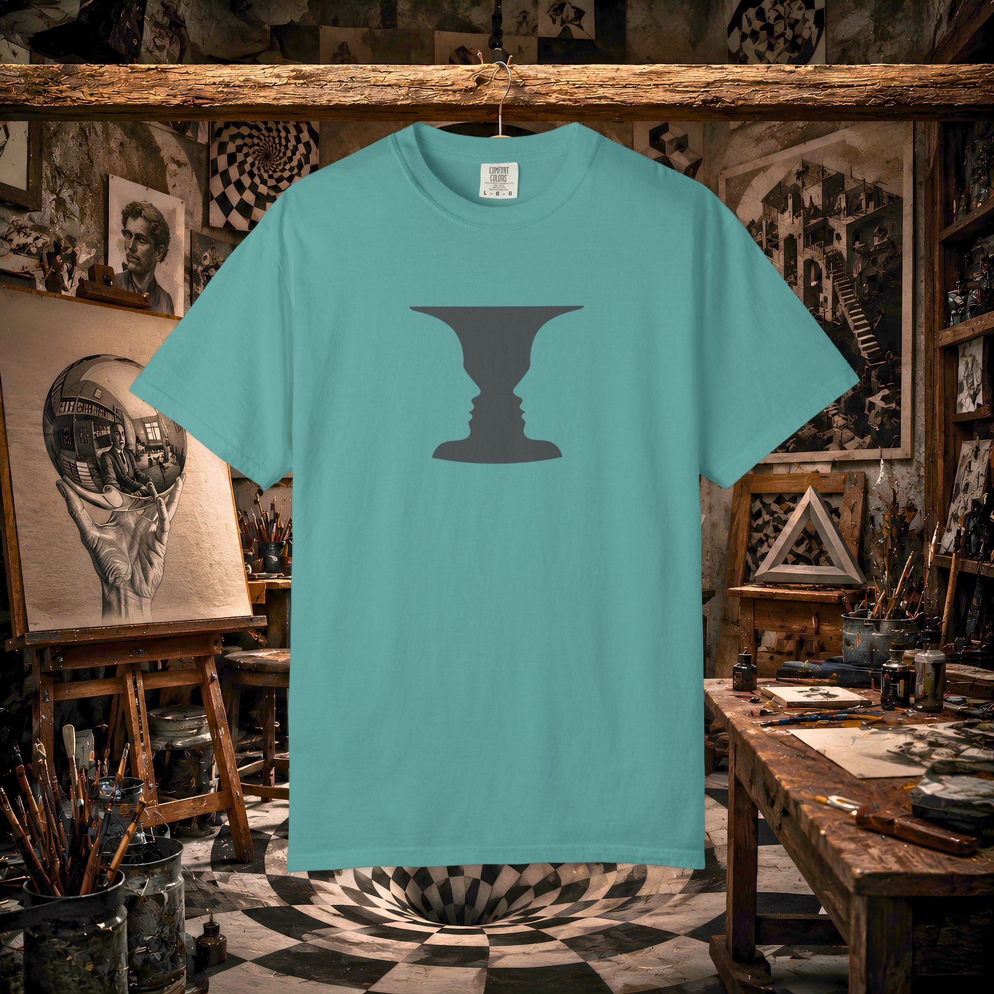 Optical Illusion Vase T-Shirt — Rubin’s Face Profile Graphic Tee