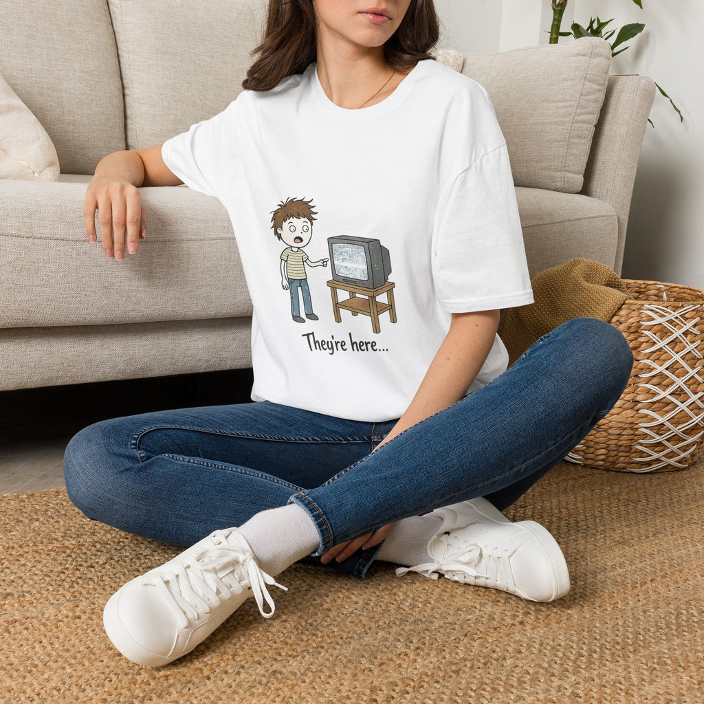 Poltergeist Film Based Theyre Here TV Static T-Shirt | Retro Horror Cartoon