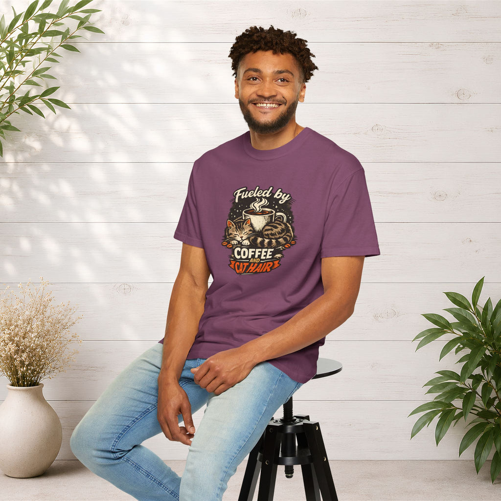 Coffee & Cat Hair T-Shirt — "Fueled by Coffee and Cat Hair" Graphic Tee