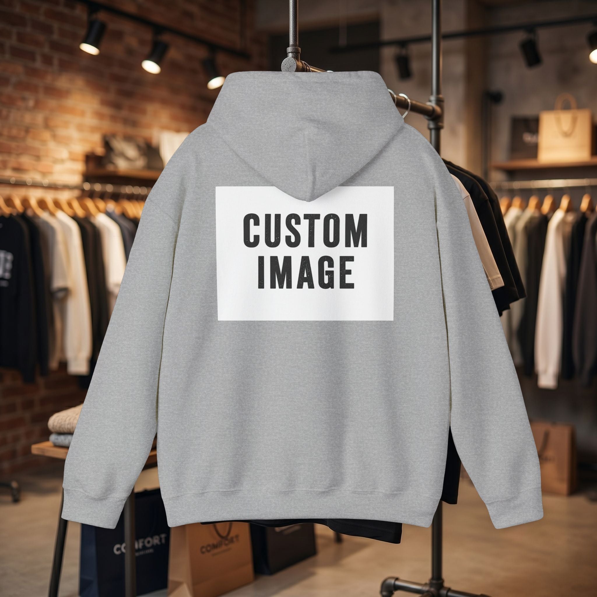Custom Front Small Left and Back Image Hoodie — Personalized White Pullover Hooded Sweatshirt