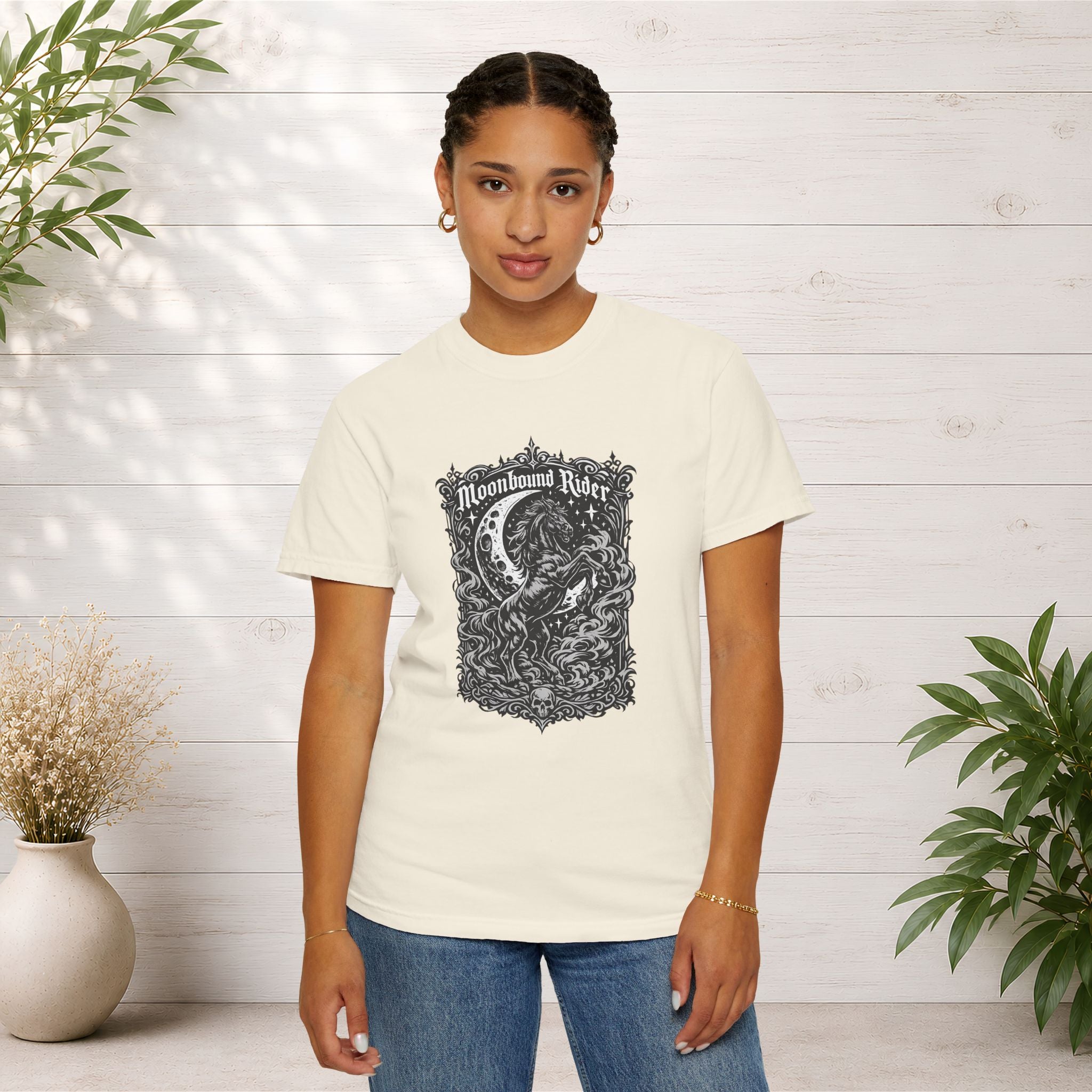 Moonbound Rider T‑Shirt — Gothic Horse Moon Design