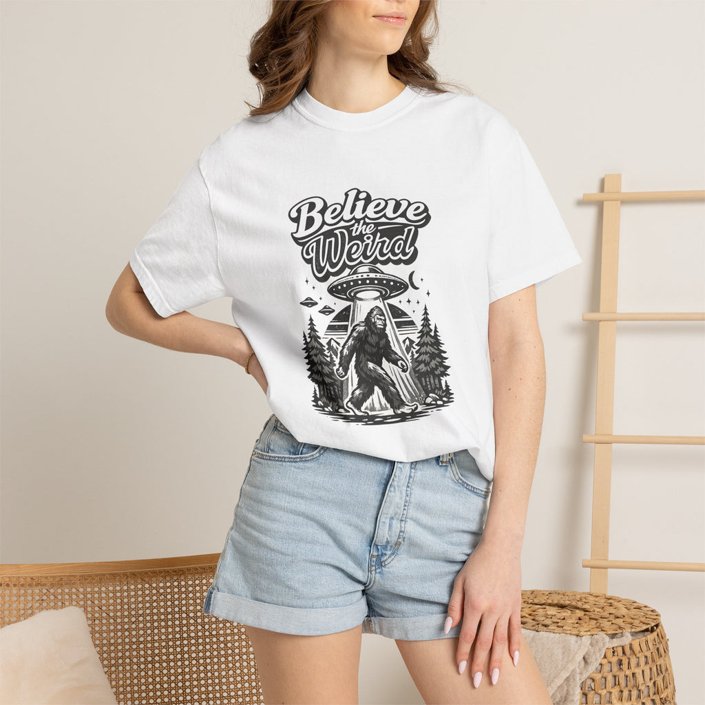 Believe the Weird T-Shirt — Bigfoot Forest UFO Graphic Tee