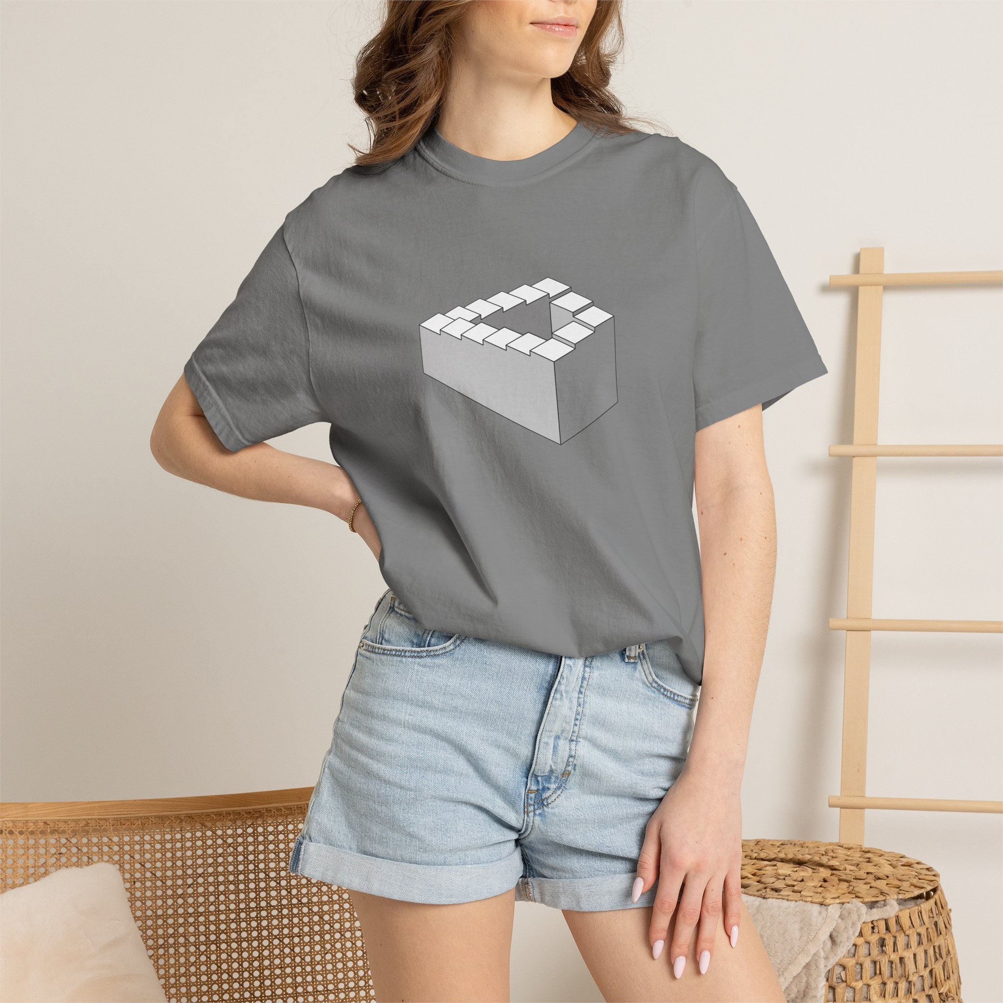 Optical Illusion Staircase Tee — Impossible Step Graphic T-Shirt