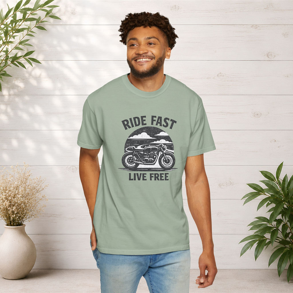 Ride Fast Live Free Motorcycle T-Shirt — Vintage Biker Tee for Riders