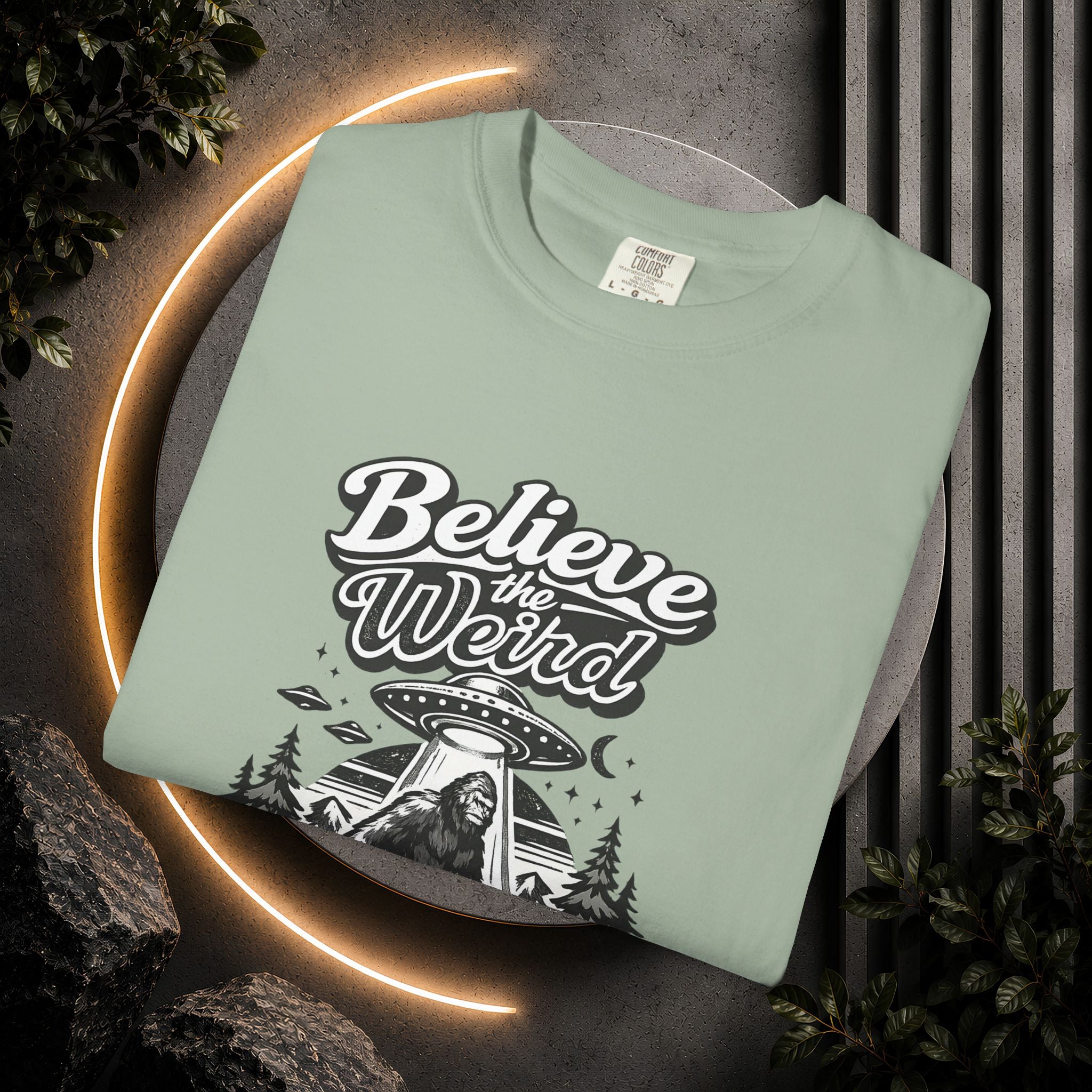 Believe the Weird T-Shirt — Bigfoot Forest UFO Graphic Tee