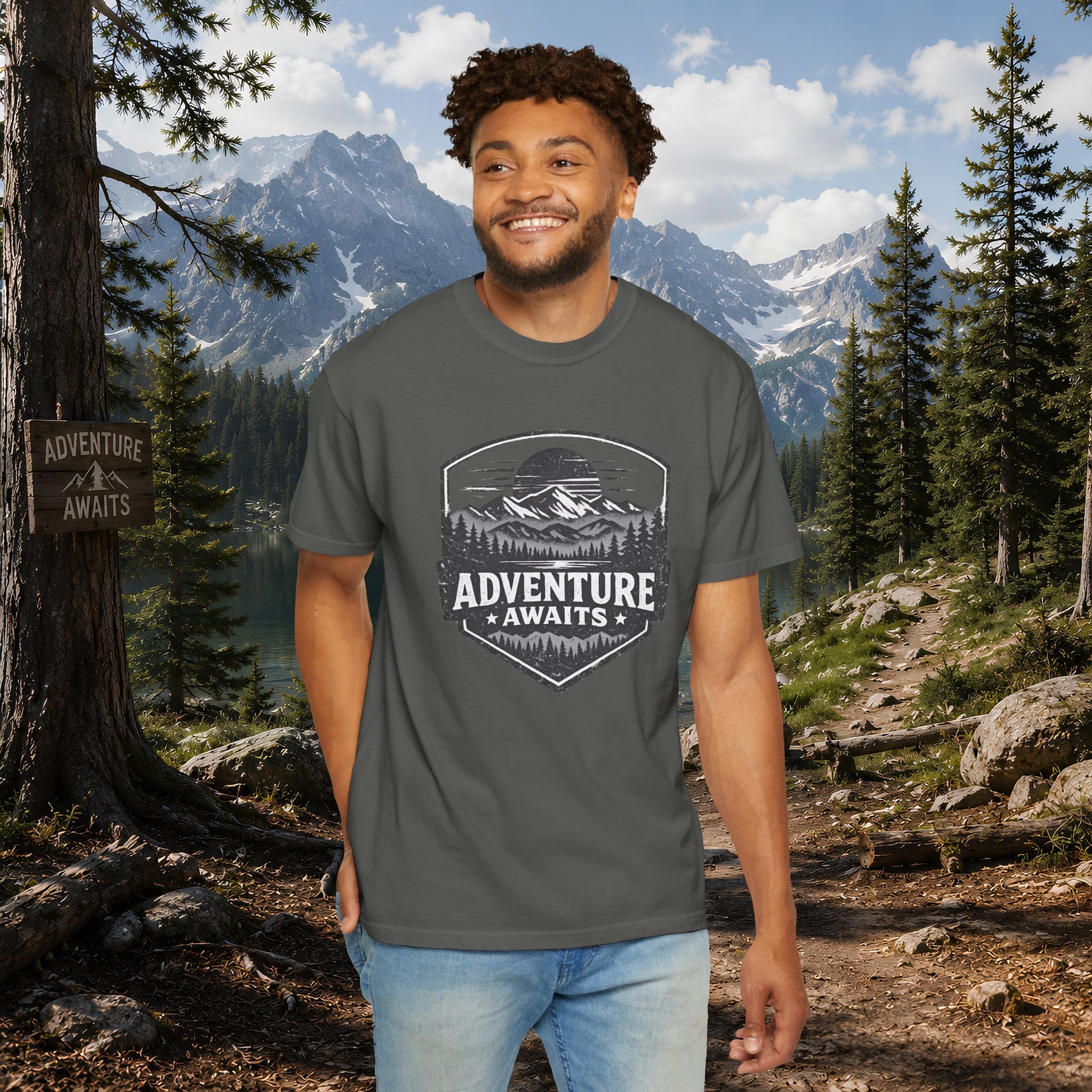 Adventure Awaits T-Shirt — Mountain Hiking Outdoors Tee