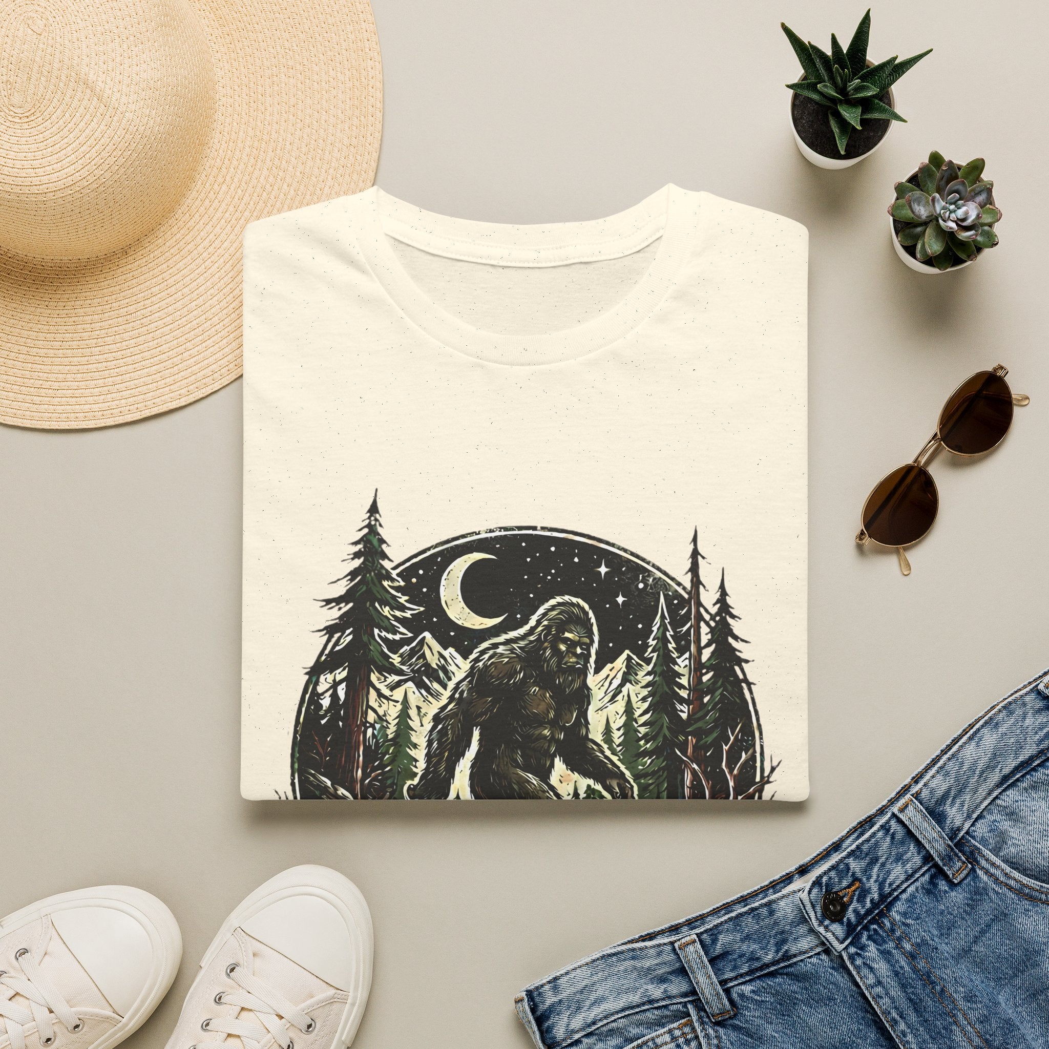 Bigfoot Forest Moon T-Shirt | Sasquatch Night Hiking Design