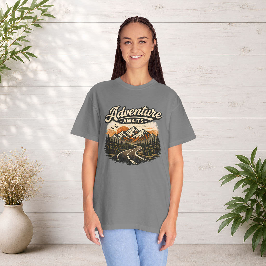 Adventure Awaits T-Shirt — Scenic Mountain Road Graphic Tee