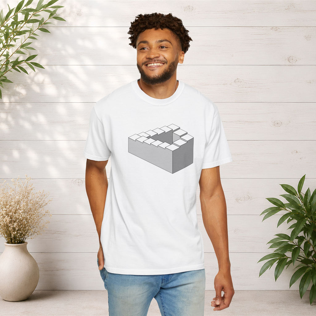 Optical Illusion Staircase Tee — Impossible Step Graphic T-Shirt