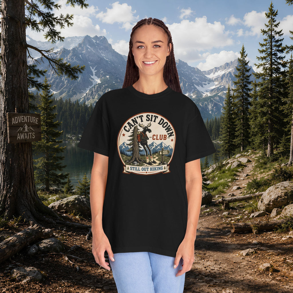 Hugag Hiking Tee — "Can't Sit Down Club" Vintage Mountain Cryptid Shirt