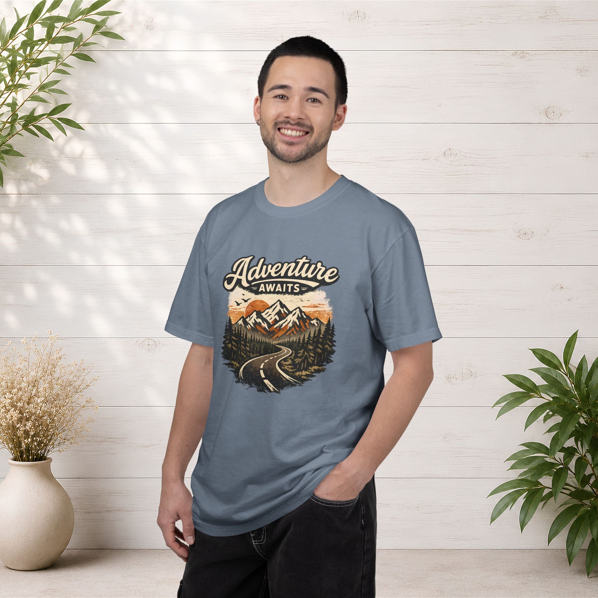 Adventure Awaits T-Shirt — Scenic Mountain Road Graphic Tee