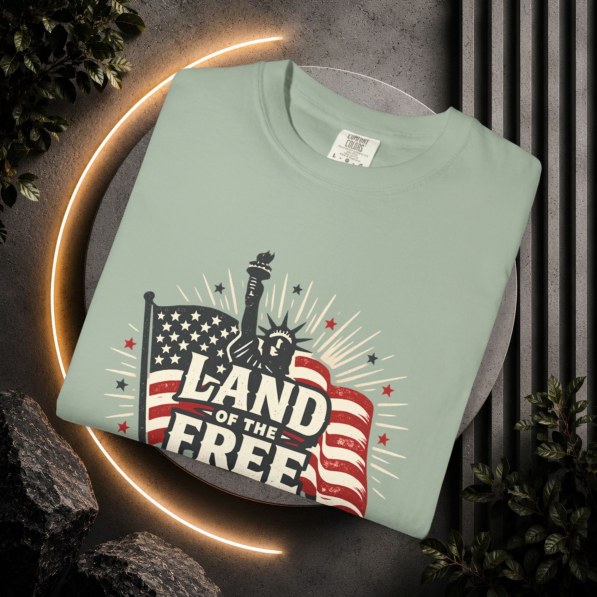 Land of the Free T-Shirt – Patriotic American Flag & Statue of Liberty Graphic