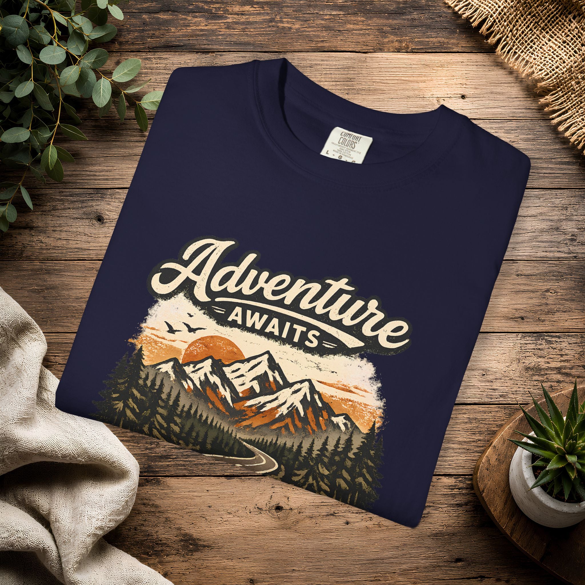Adventure Awaits T-Shirt — Scenic Mountain Road Graphic Tee