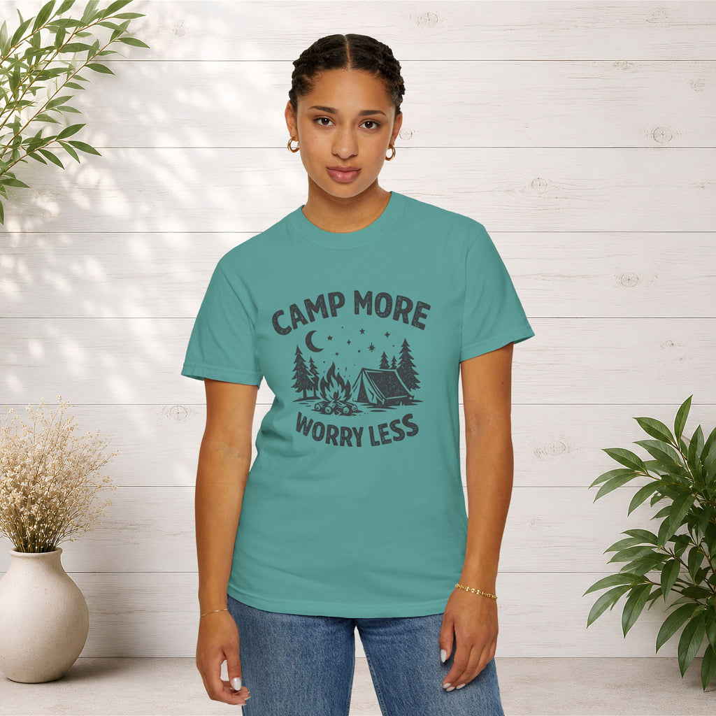 Camp More Worry Less T-Shirt - Camping Enthusiast Tee
