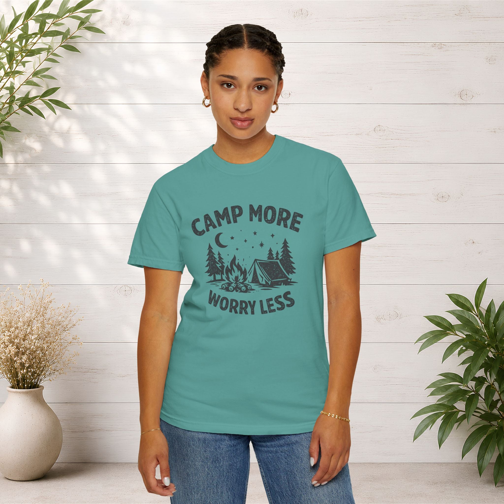 Camp More Worry Less T-Shirt - Camping Enthusiast Tee