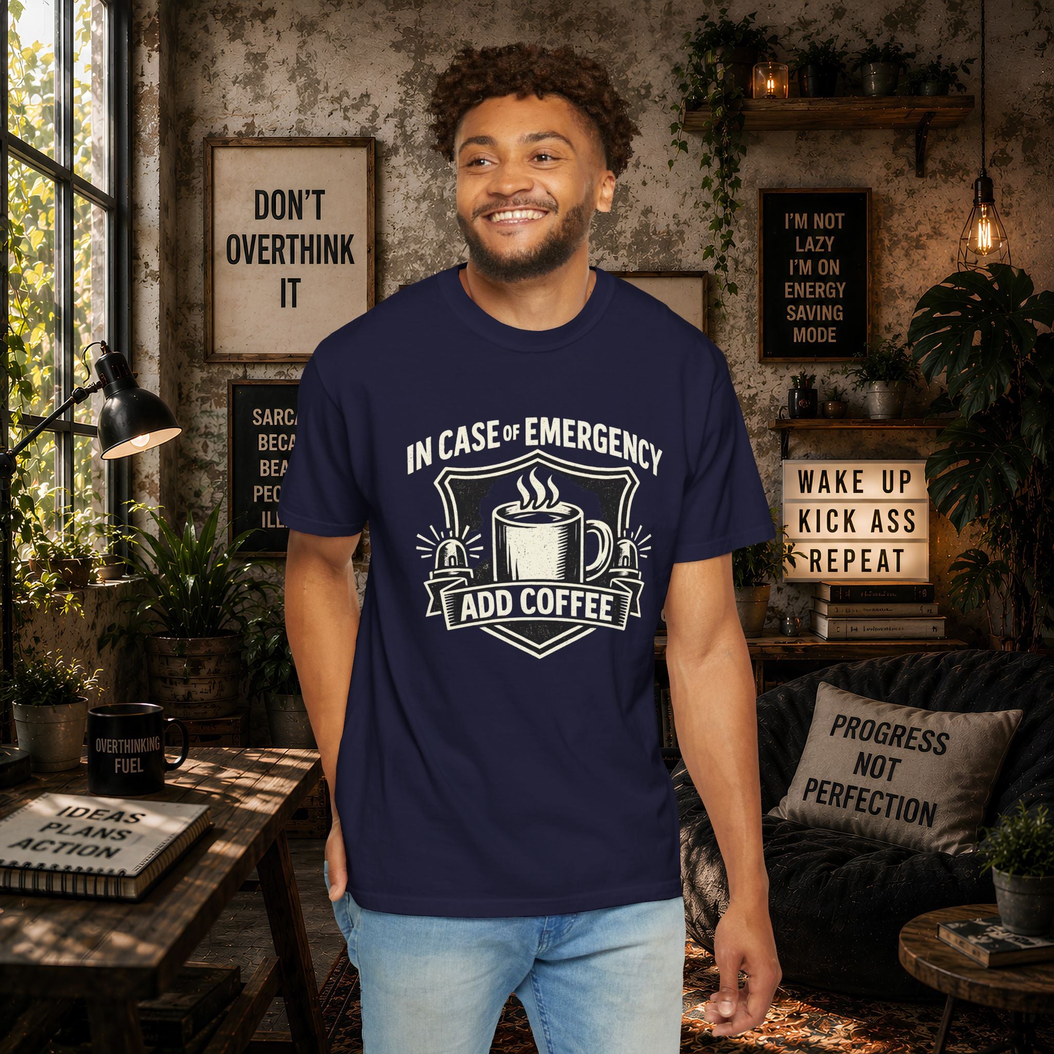 Coffee Emergency T-Shirt — "In Case of Emergency Add Coffee" Graphic Tee