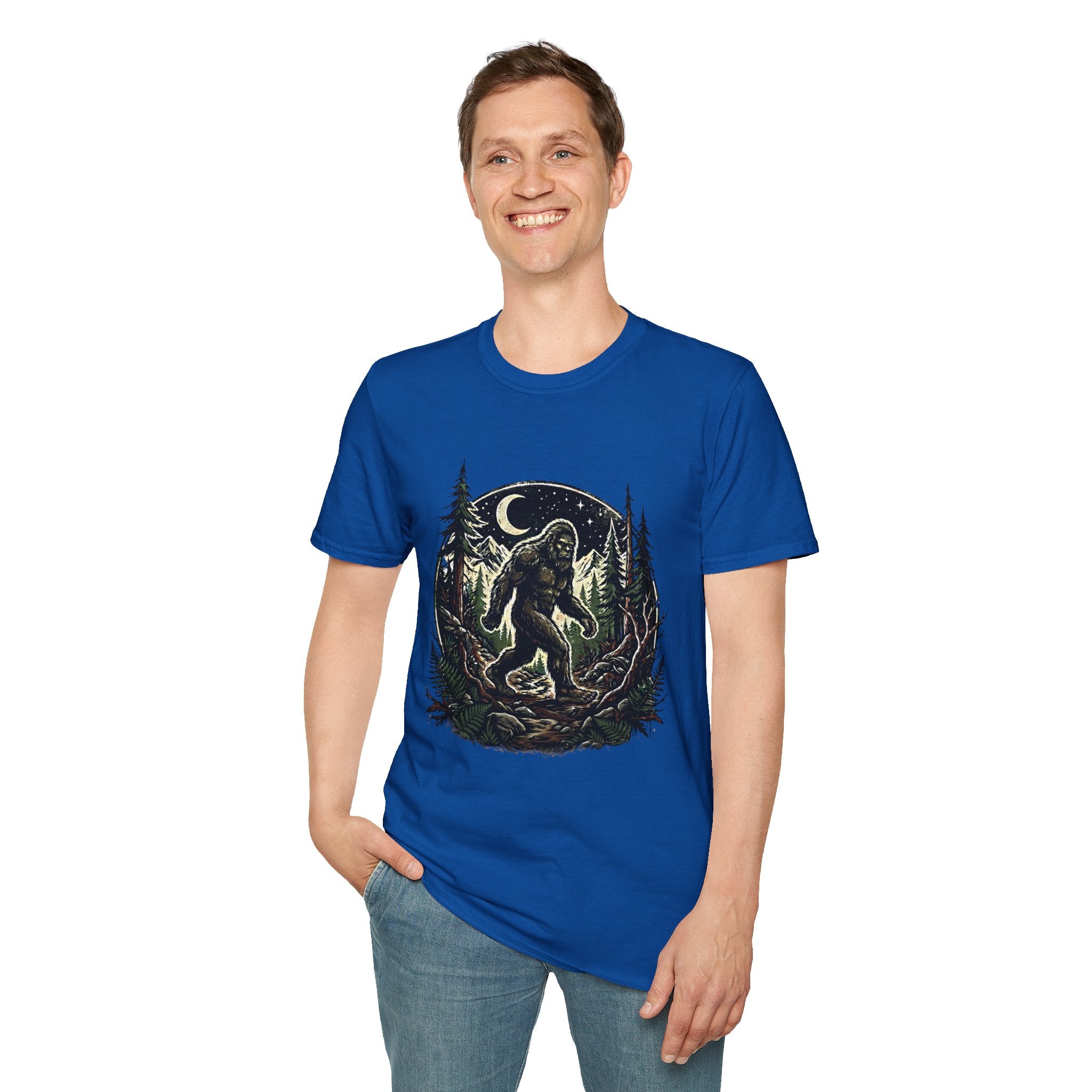 Bigfoot Forest Moon T-Shirt | Sasquatch Night Hiking Design