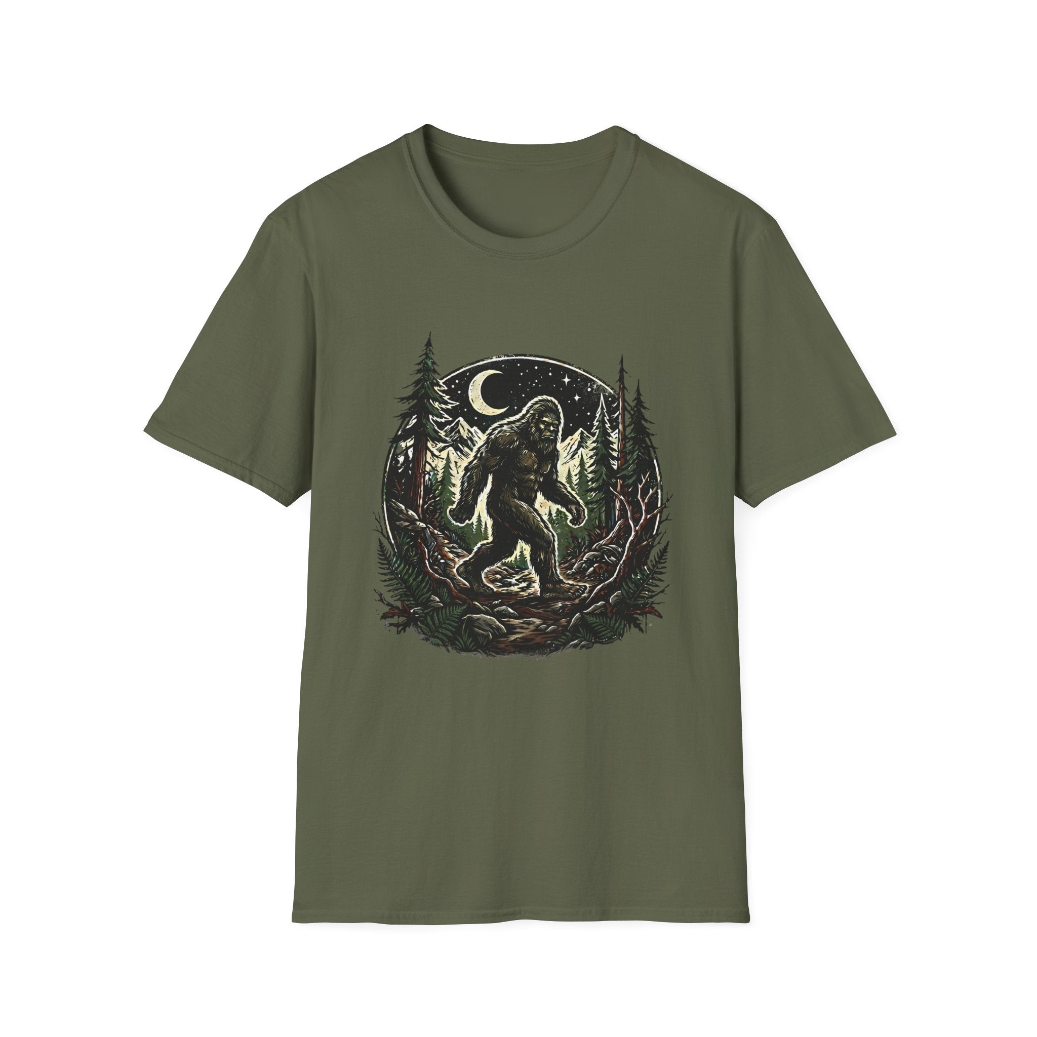 Bigfoot Forest Moon T-Shirt | Sasquatch Night Hiking Design