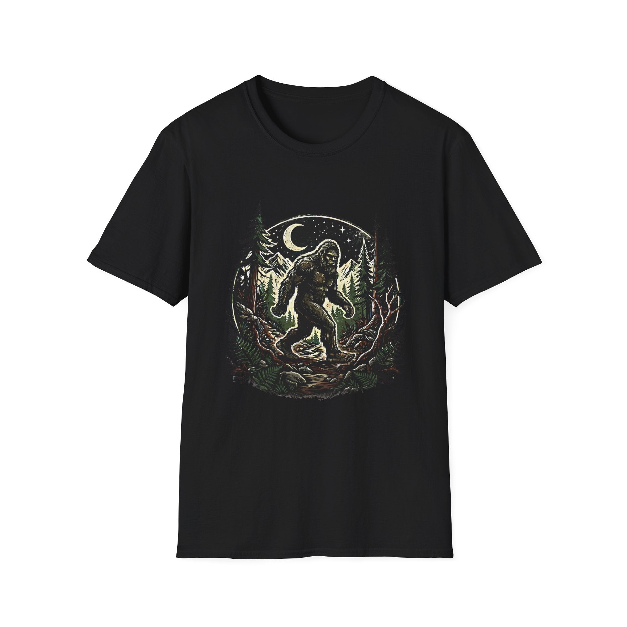 Bigfoot Forest Moon T-Shirt | Sasquatch Night Hiking Design