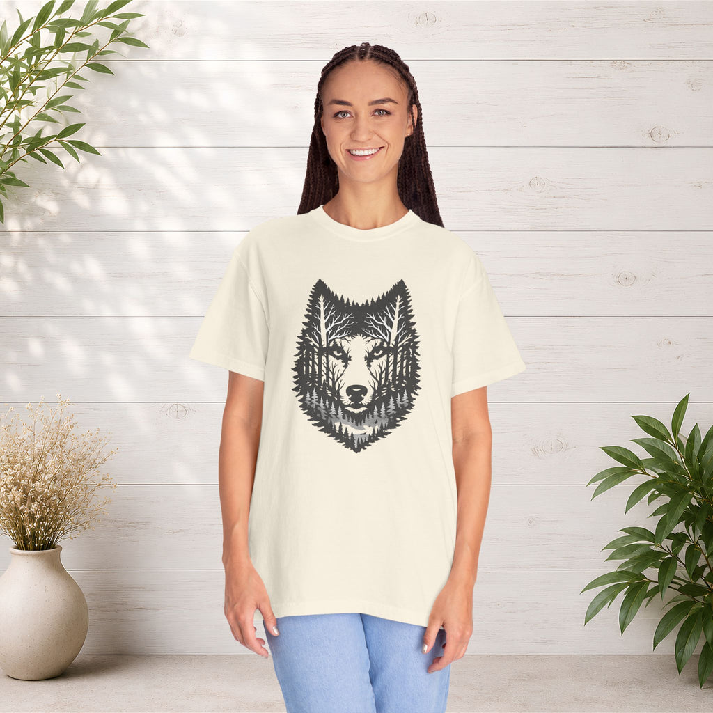 Wolf Forest T-Shirt — Geometric Woodland Wolf Graphic Tee